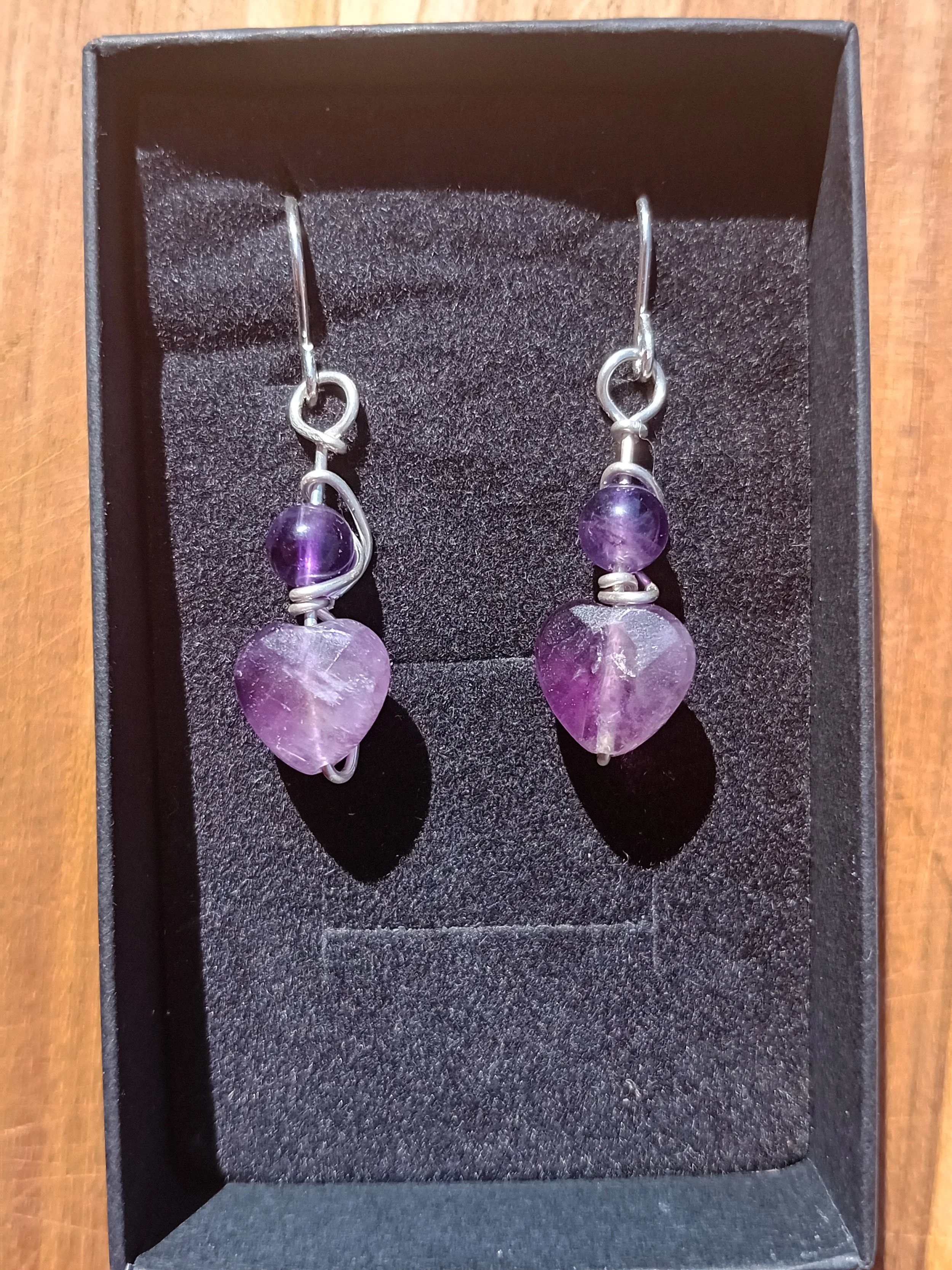 Amethyst Heart Sterling Silver Earrings