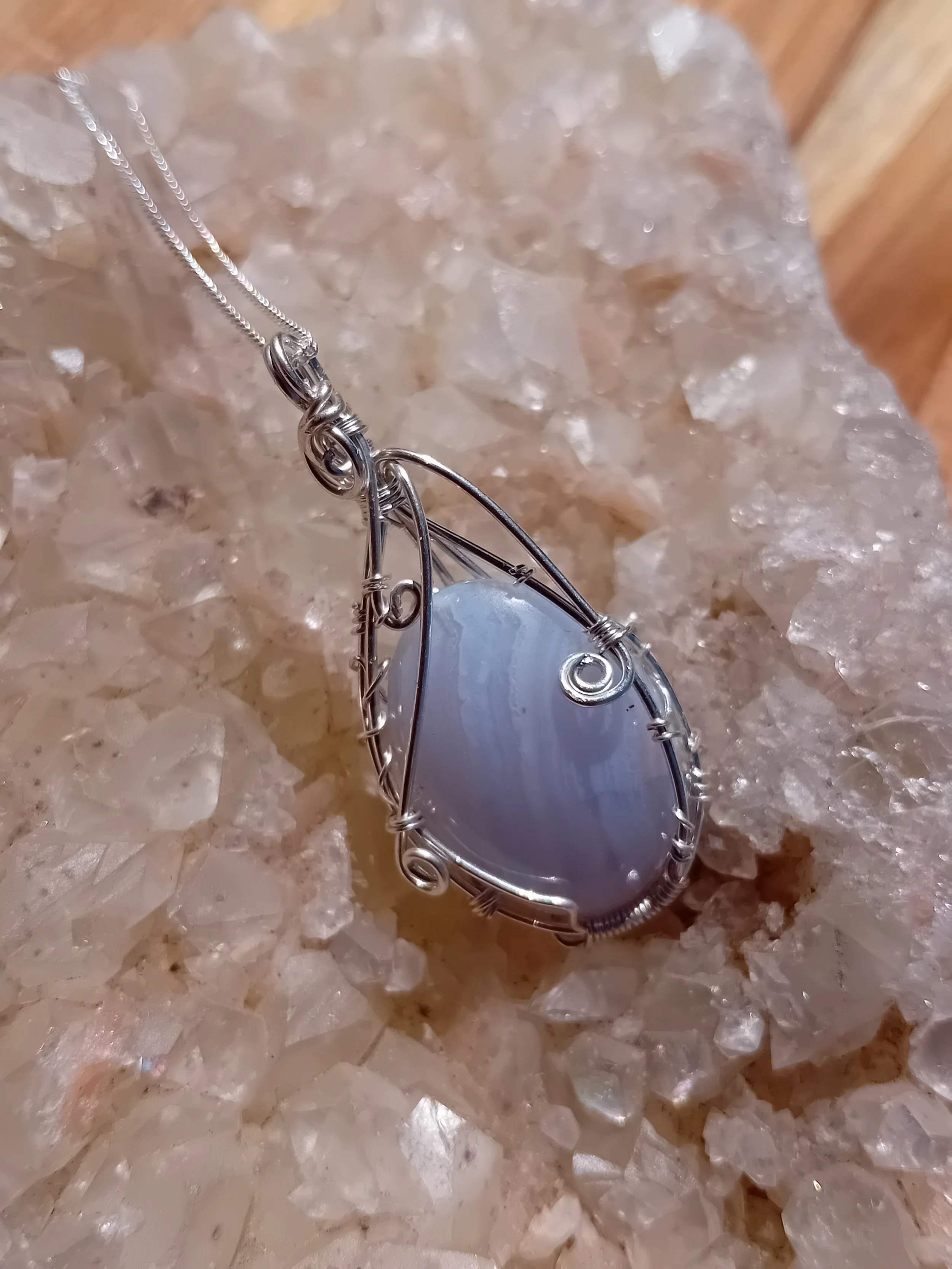 Blue Lace Agate Sterling Silver Necklace