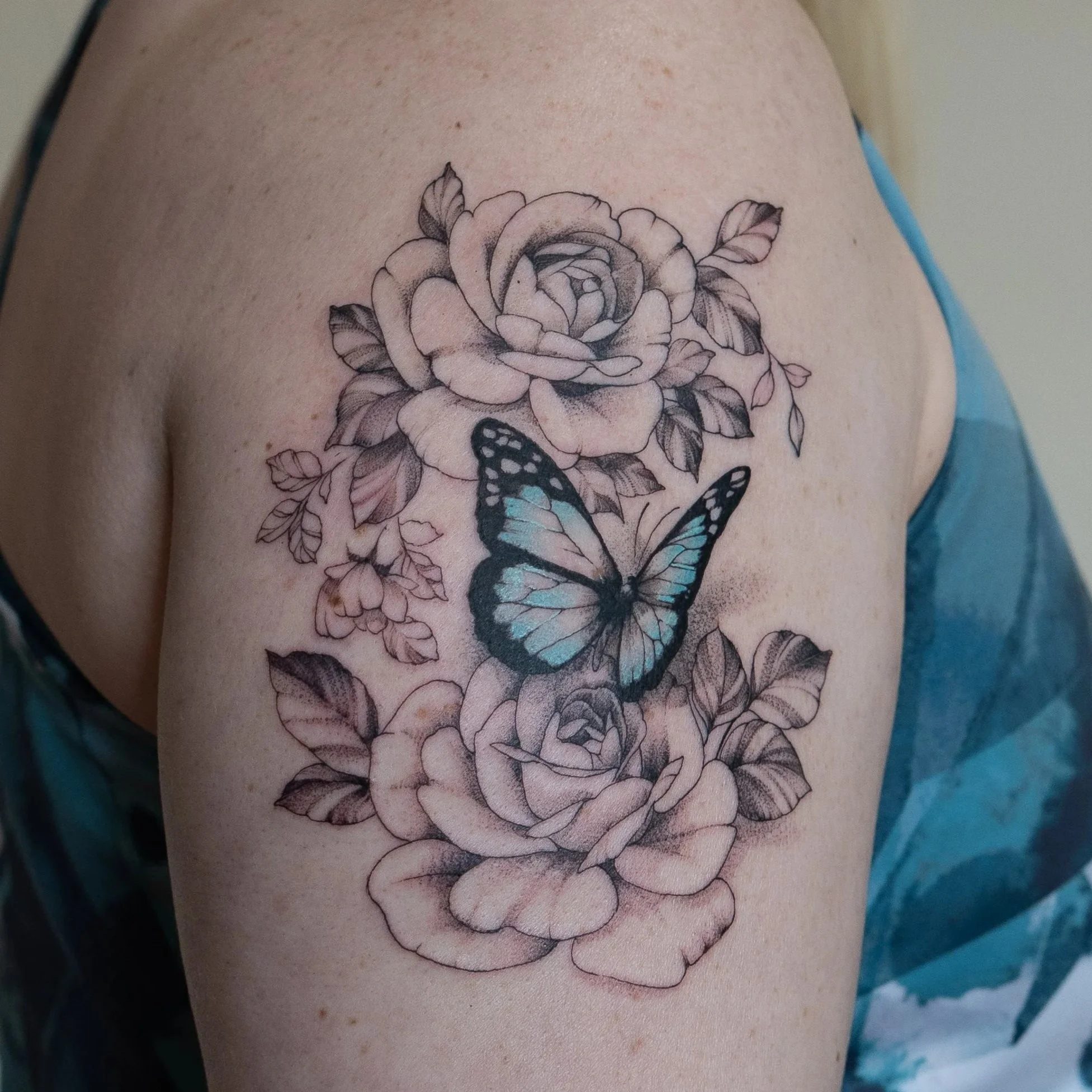 Blackwork Flowers Tattoo done in Wheatley, Oxford and Thame