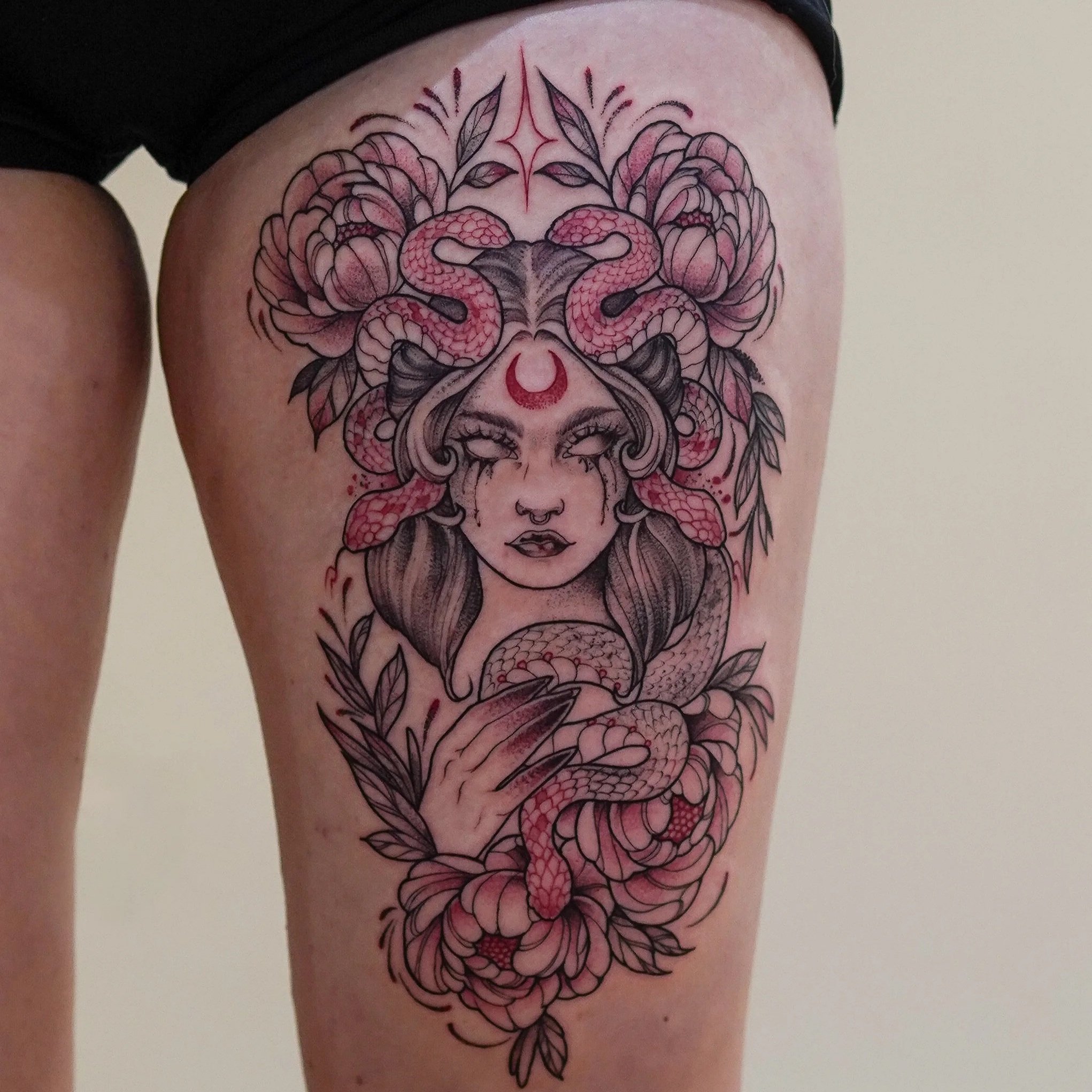 Blackwork Medusa Tattoo done in Wheatley, Oxford and Thame