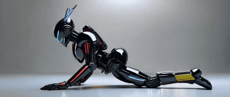 Gen-4 Turbo The fast camera makes a smooth circle around the scene with a robot that does push-ups from the floor 3466891726.mp4.gif