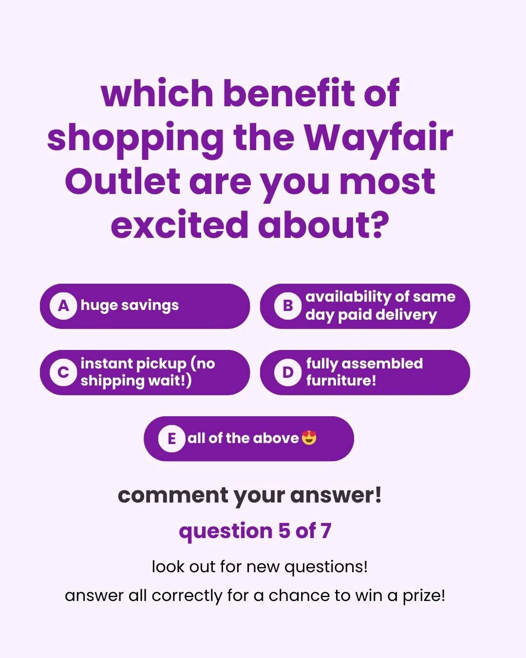 ✨ Trivia Time! ✨
Think you know Wayfair Outlets? Let&rsquo;s put your knowledge to the test! 💡
Drop your answer in the comments 👇 and check back when we reveal the correct answer.
⚡️Answer ALL trivia questions correctly this week and you could win 