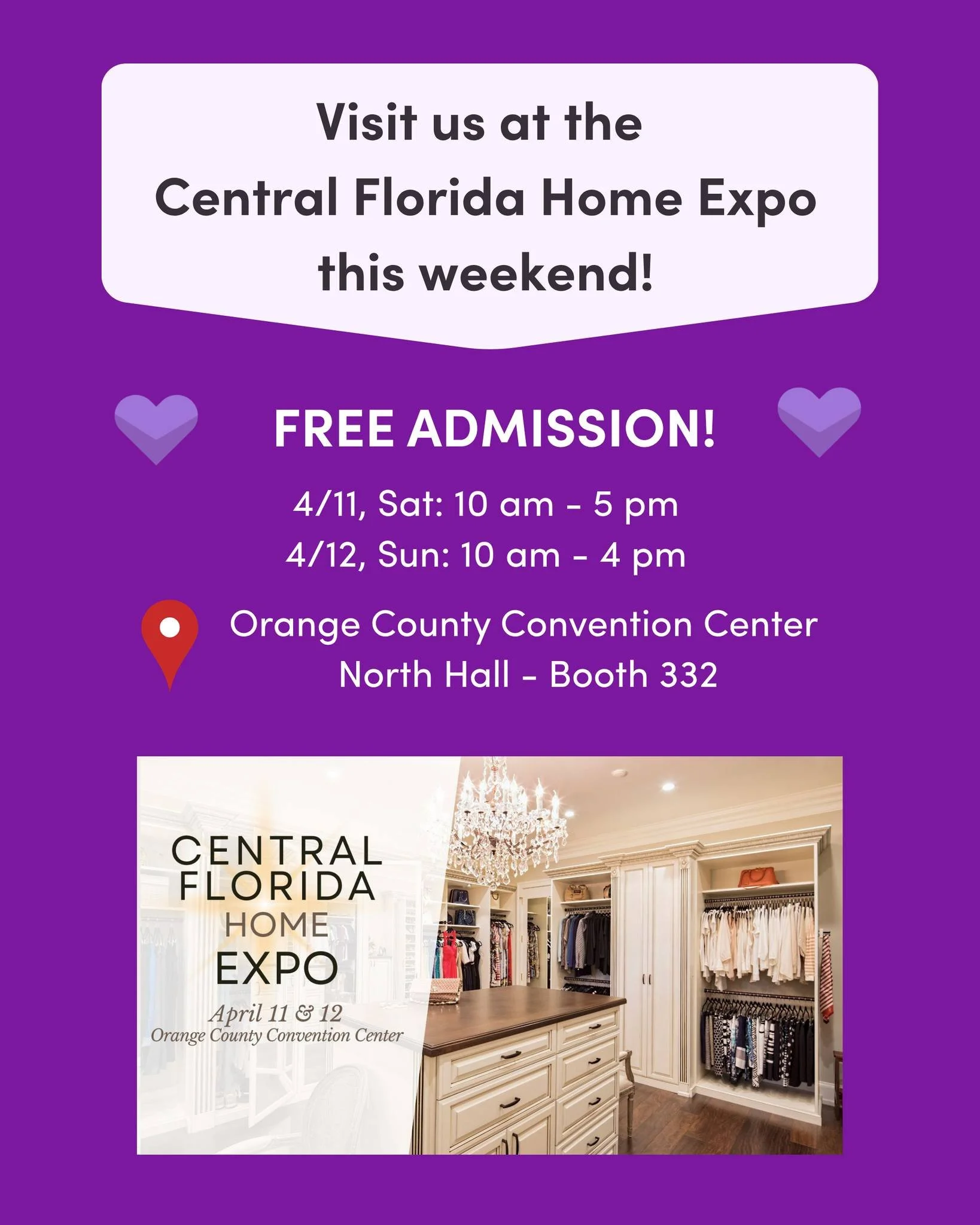 We&rsquo;re so excited to be at the Central Florida Home Expo! Stop by our booth this weekend and enter our raffle for a fun surprise! 👀🏠Admission is FREE!

📍 Booth 332 | Orange County Convention Center (North Hall), 9400 Universal Blvd., Orlando,