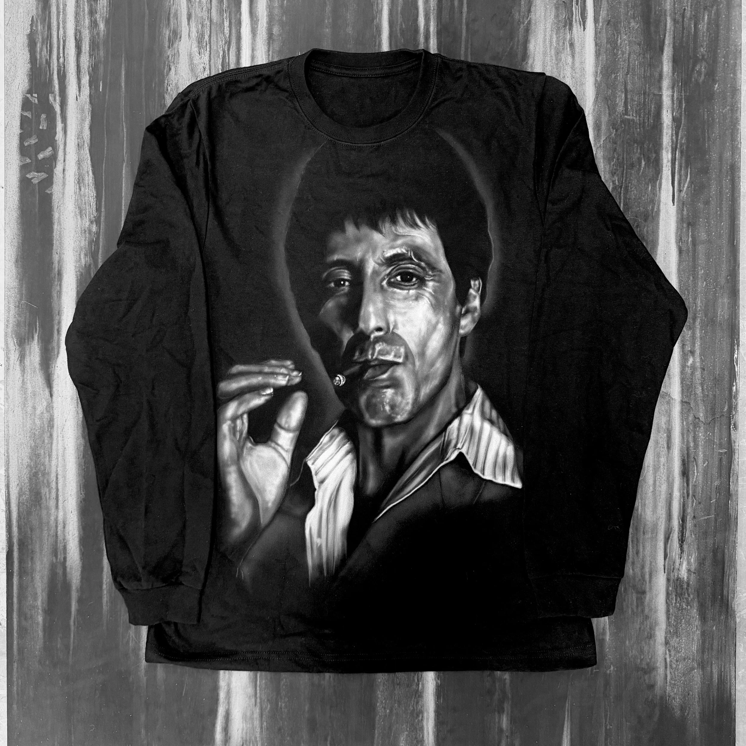 SCARFACE Tony Montana Custom Airbrushed Longsleeve Shirt — Hand-Painted Original (Size L) (Copy)