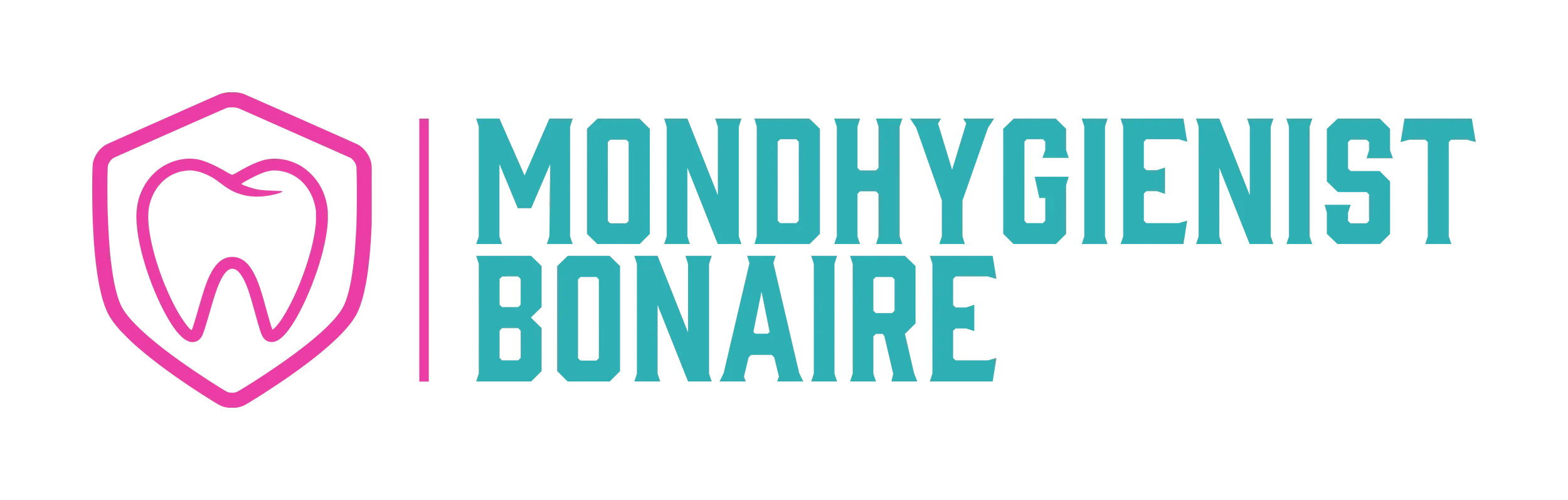Logo van Monuhygienst Binaire met een tand en een schild in roze en blauw.