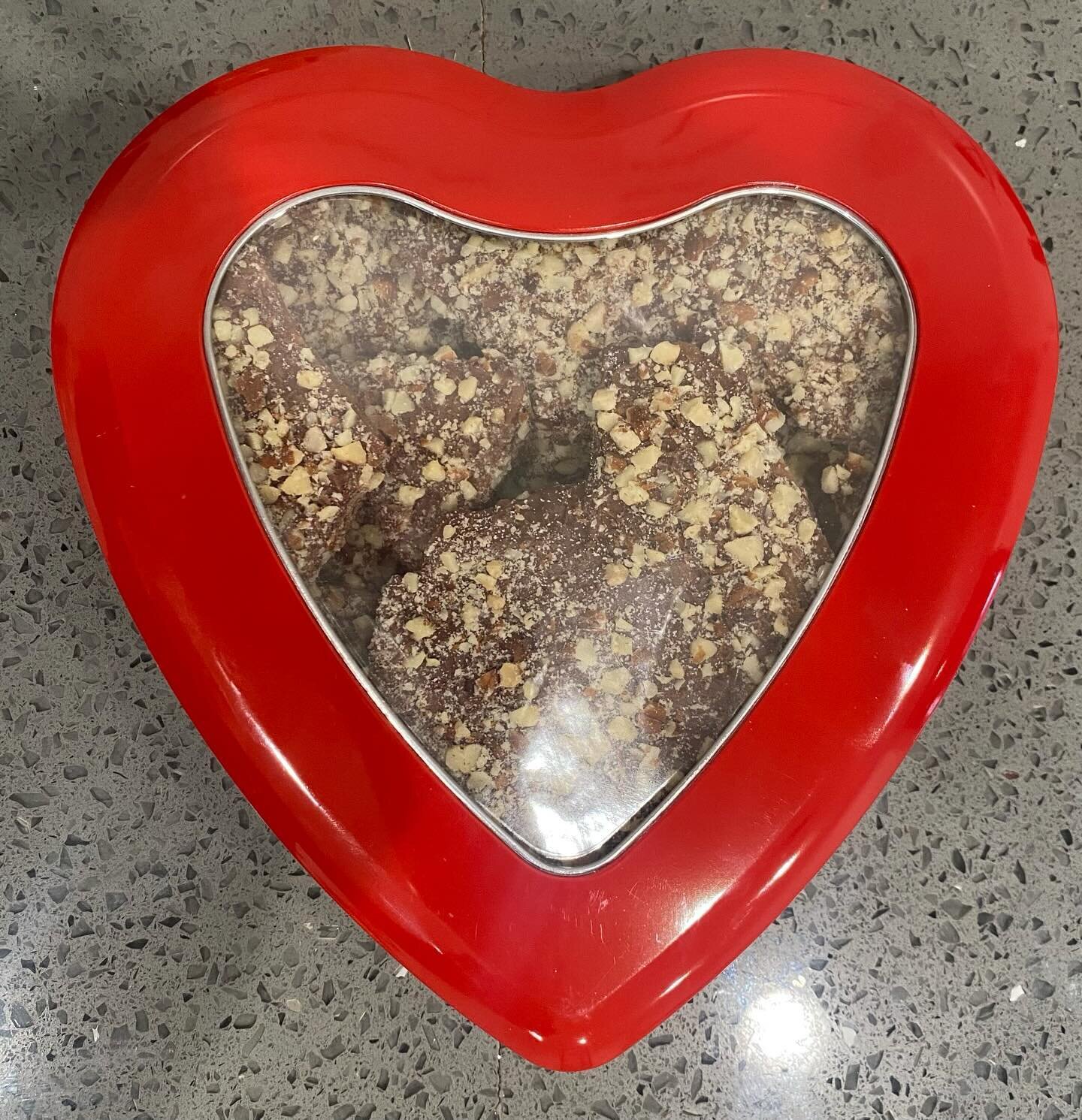 One pound toffee.❤️❤️❤️ 26.95 while supplies last. #toffee #guttardchocolate #hearts #valentines