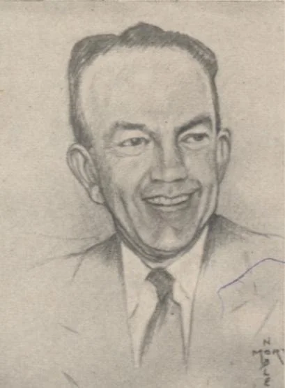 Pencil sketch portrait of Jack R. Hughes by Morton Noble, 1956