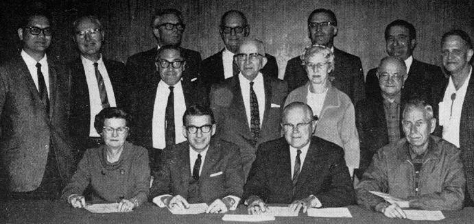 Group photograph of the 1968 WESTPEX committee — fourteen volunteers seated and standing, including Chairman Joseph Clary, Assistant Chairman Cyrus Thompson, Secretary Adrienne O'Neill, and Treasurer Robert Turnbull