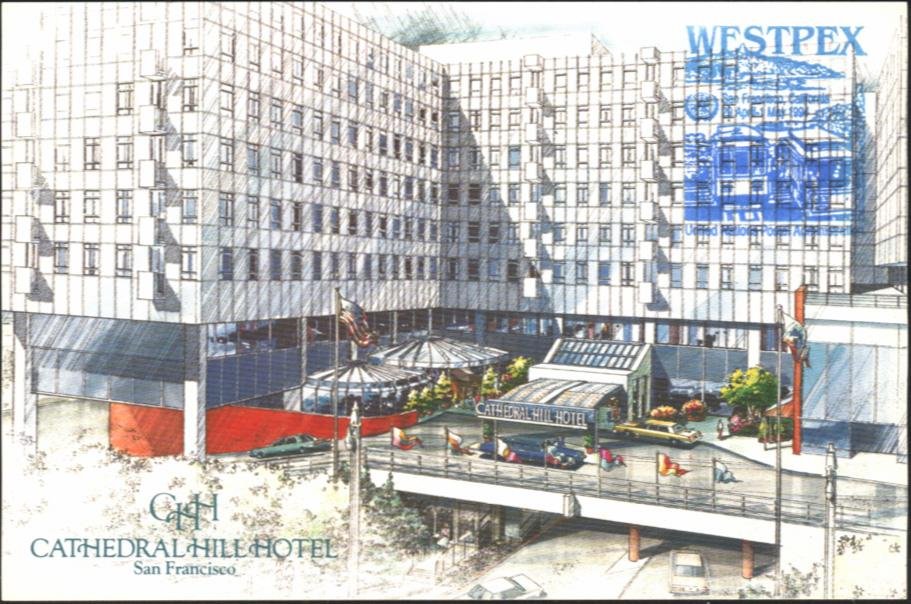 A postcard of the Cathedral Hill Hotel with a 1994 WESTPEX/UN cancellation