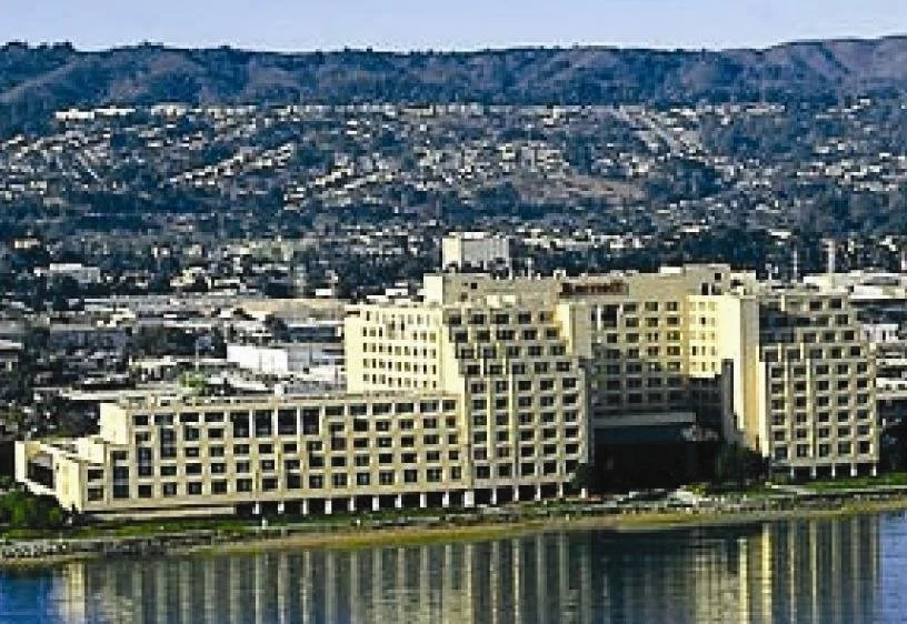 The San Francisco Airport Marriott Hotel in Burlingame, viewed from the bay