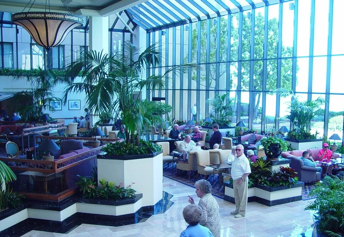 The Marriott Hotel lounge area overlooking San Francisco Bay