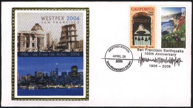 The 2006 'Up from the Ashes' WESTPEX cachet, commemorating the 100th anniversary of the 1906 San Francisco earthquake
