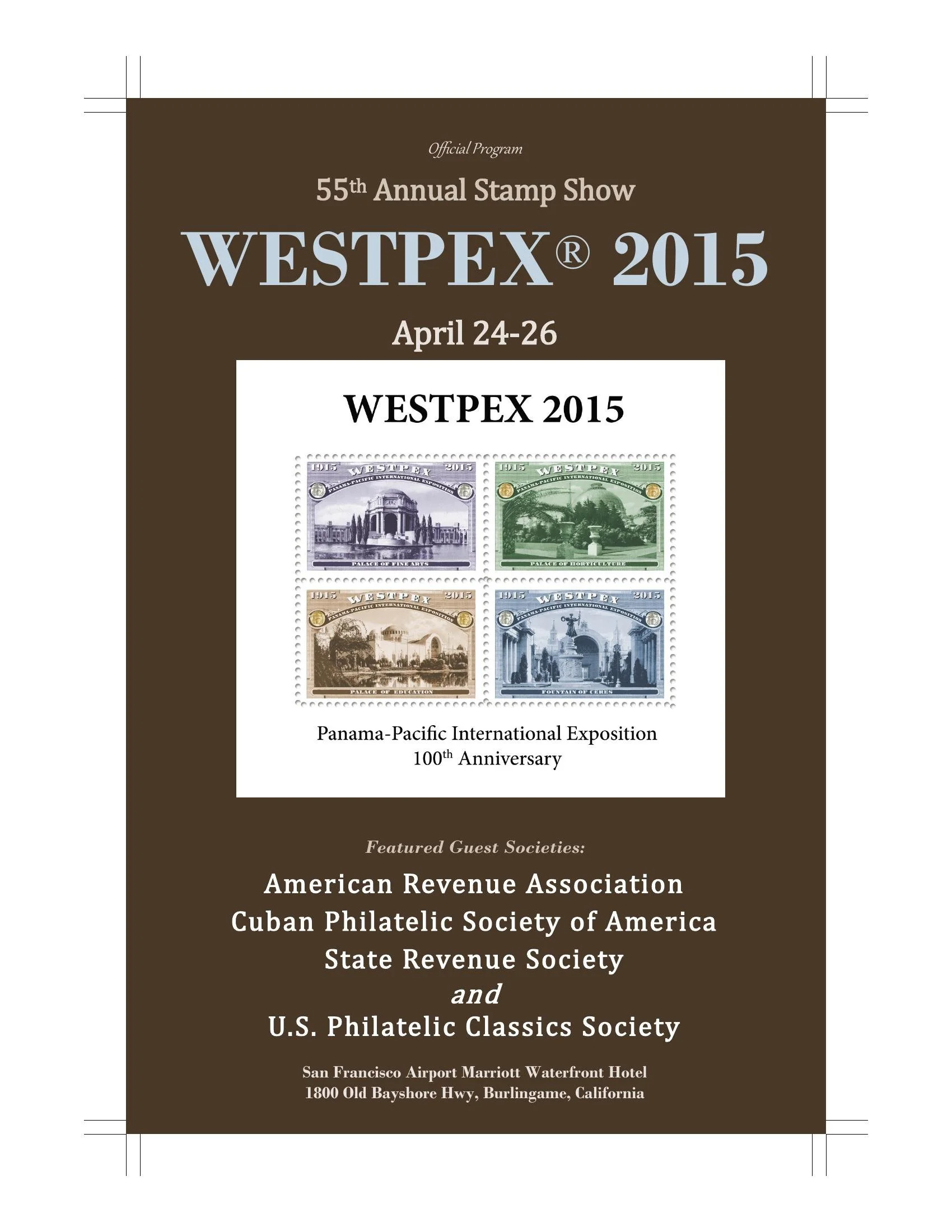 The 2015 WESTPEX program cover marking the 100th anniversary of the Panama-Pacific International Exposition
