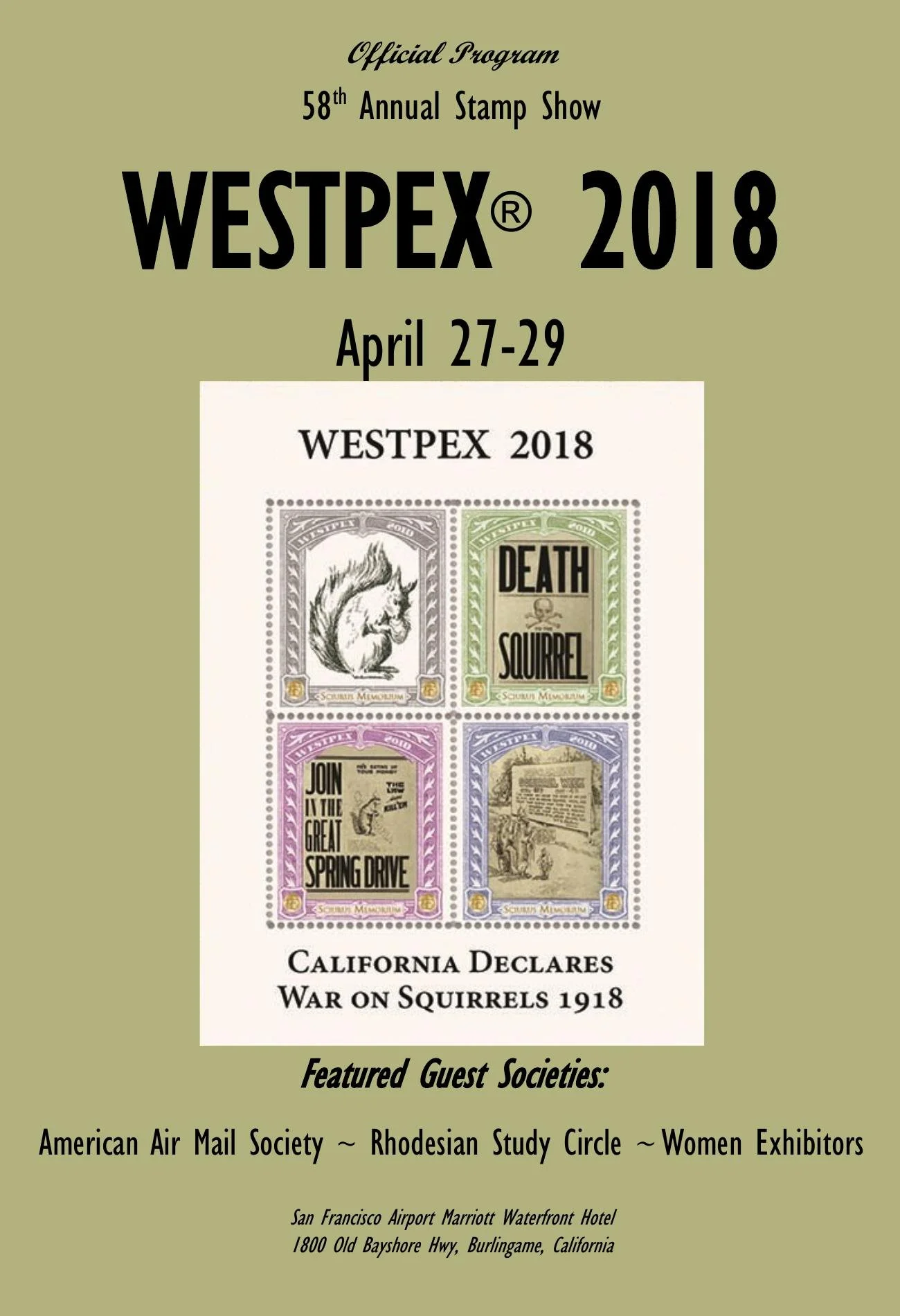 The 2018 WESTPEX program cover featuring the California War on Squirrels theme