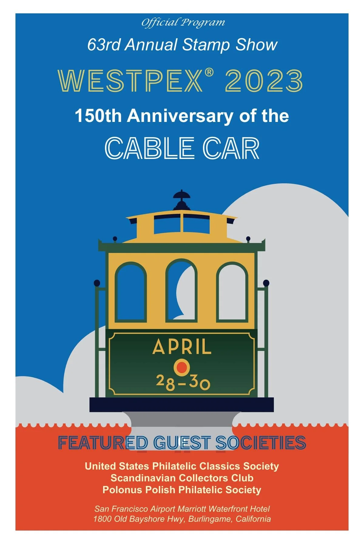 The 2023 WESTPEX program cover for the 150th Anniversary of the Cable Car