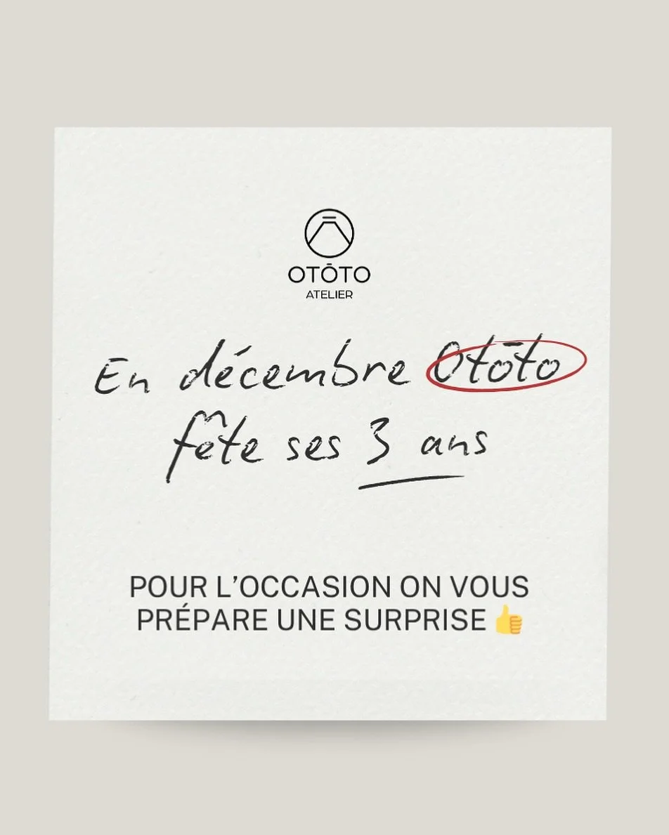 🎉 **3 ans d&eacute;j&agrave;, Otōto !** 🎉

En d&eacute;cembre, notre atelier f&ecirc;te ses **3 bougies** ! 🕯️✨ 
Pour l&rsquo;occasion, on vous pr&eacute;pare une petite surprise&hellip; 😉🎁

Restez connect&eacute;s ! ⏰

#ototoatelier @ototo_atel