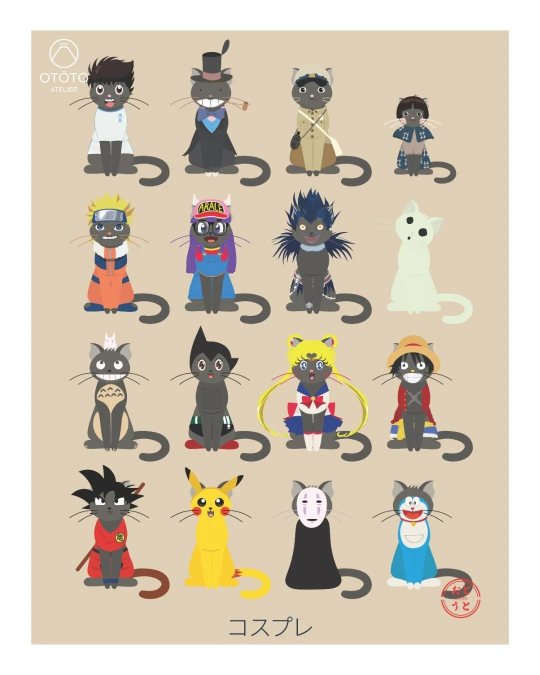 Sauras-tu reconna&icirc;tre tous les personnages de notre affiche COSPLAY ? 😍
.
.
#ototoatelier 
#catsofinstagram 
#goodvibes 
#picoftheday 
#retro 
#nostalgie 
#cosplay 
#japon 
#geek 
#clubdorothee 
#CaptainTsubasa 
#naruto 
#totoro 
#goku 
#Drago