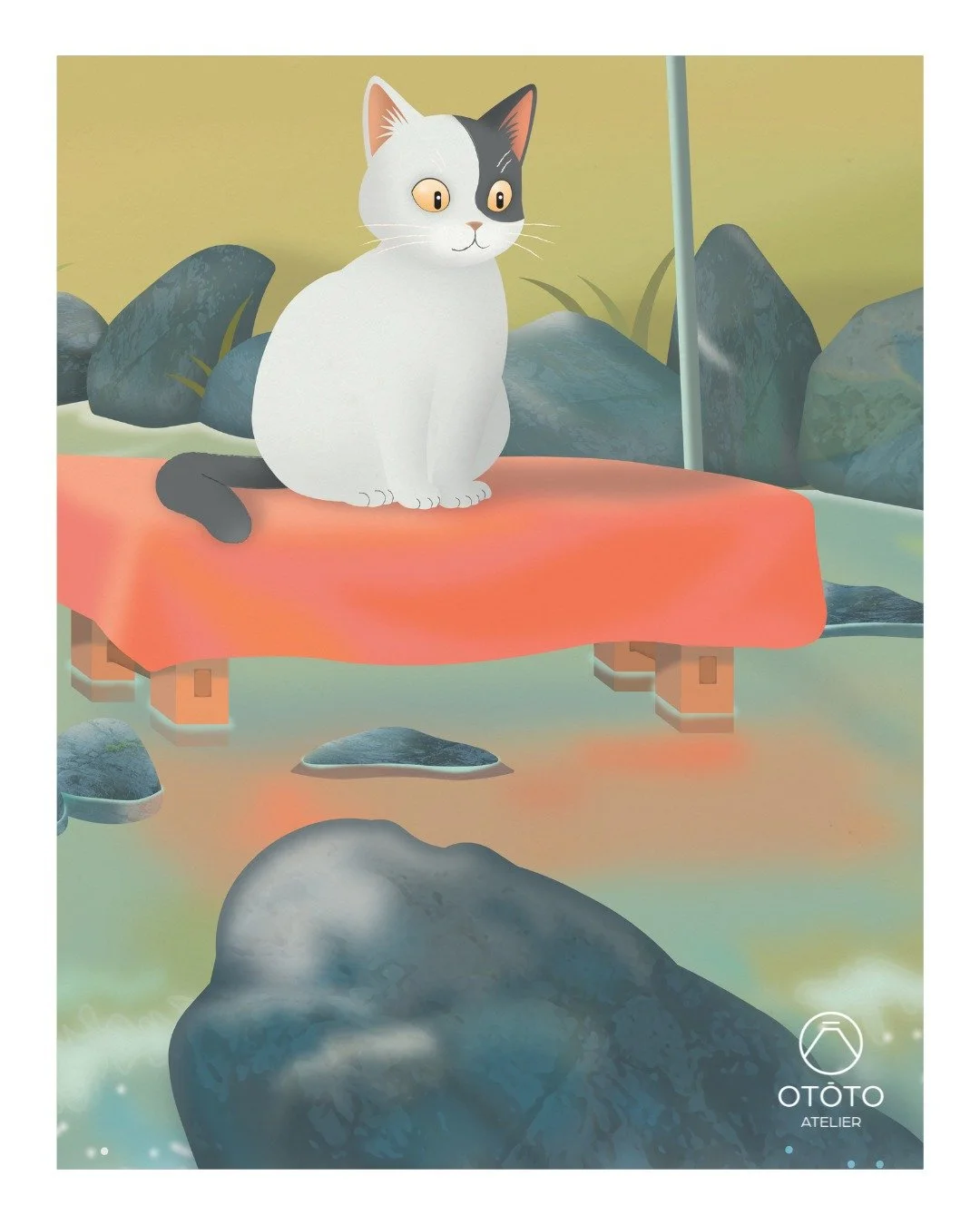 Kibune River: L&rsquo;art du calme japonais 🌸
.
Un chat sous une grande ombrelle rouge, berc&eacute; par le murmure de la rivi&egrave;re&hellip; Une invitation &agrave; la s&eacute;r&eacute;nit&eacute; 😻
.
🌿 &Eacute;co-chic : Imprim&eacute; en Fra