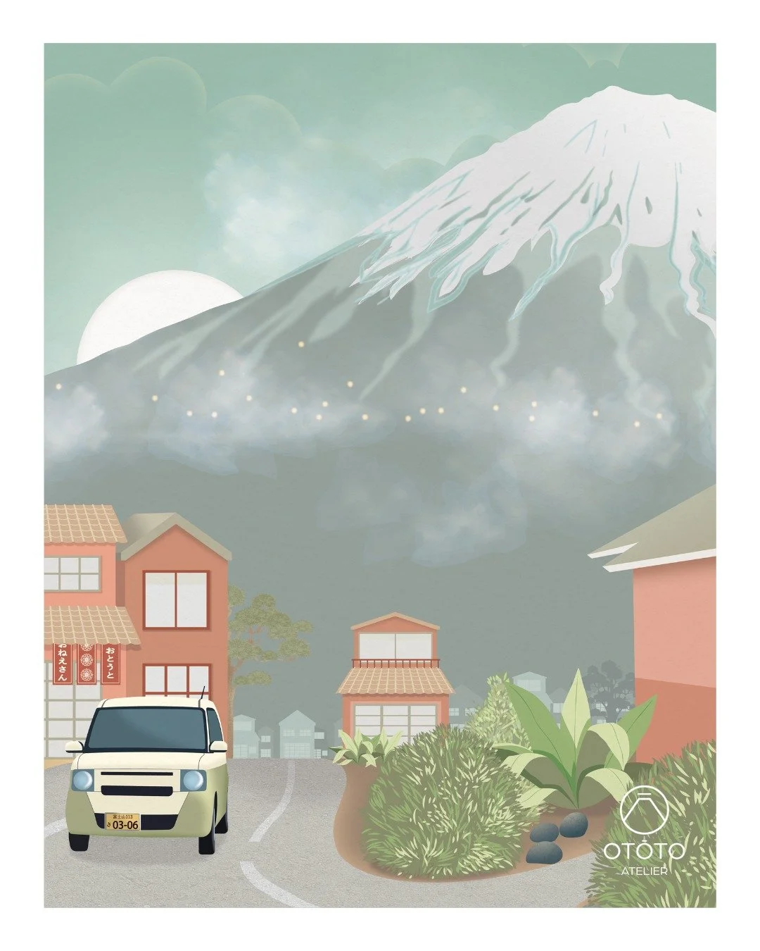 Un coin du Japon&hellip; sur ton mur. Une vue paisible de Fujinomiya, entre cr&eacute;puscule et montagne sacr&eacute;e.
.
Imprim&eacute;e &agrave; Bordeaux sur du papier recycl&eacute;, notre affiche t&rsquo;invite au voyage sans bouger de chez toi 