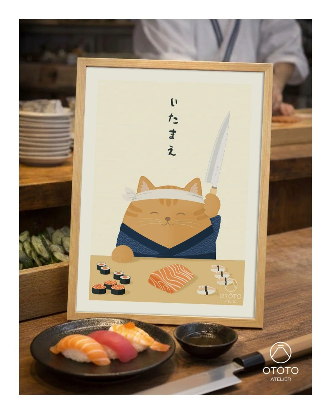 Itamae, le chef sushi le plus mignon du Japon 🍣😸
.
Un chat ma&icirc;tre sushi, concentr&eacute; devant ses nigiri parfaits. Cette affiche m&eacute;lange humour, tendresse et esth&eacute;tique japonaise traditionnelle.
.
Id&eacute;al pour votre cuis