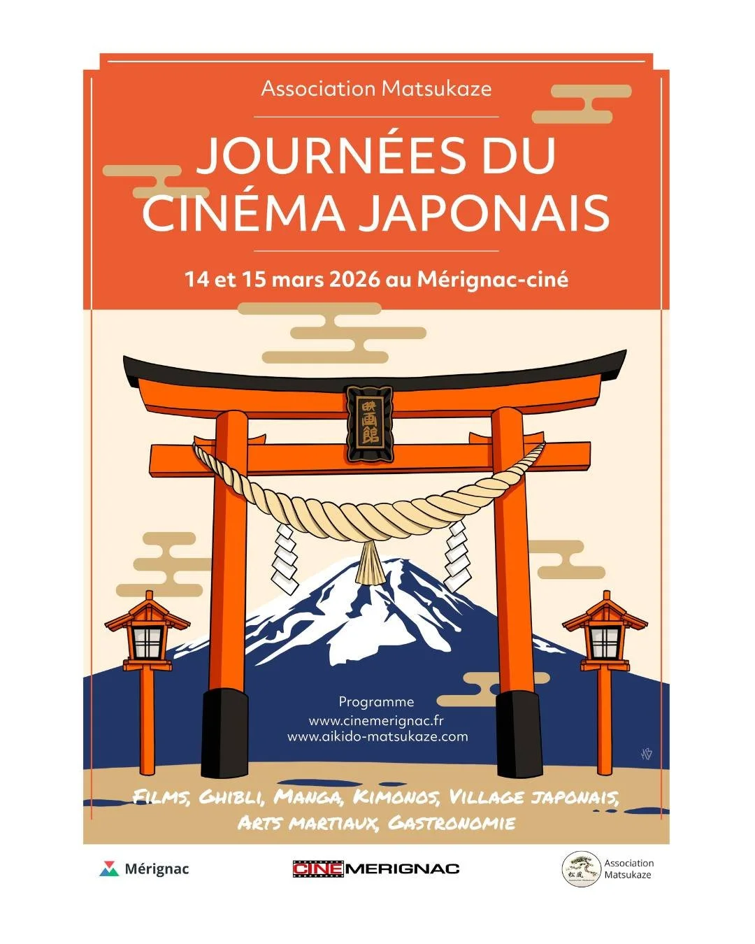 On vous attend avec @matsukaze_bordeaux aux Journ&eacute;es du Cin&eacute;ma Japonais ! 🎌🎬
📍 14 &amp; 15 mars 2026 au M&eacute;rignac-cin&eacute;
.
Films, Ghibli, manga, kimonos, village japonais, arts martiaux, gastronomie... ET nous serons l&agr