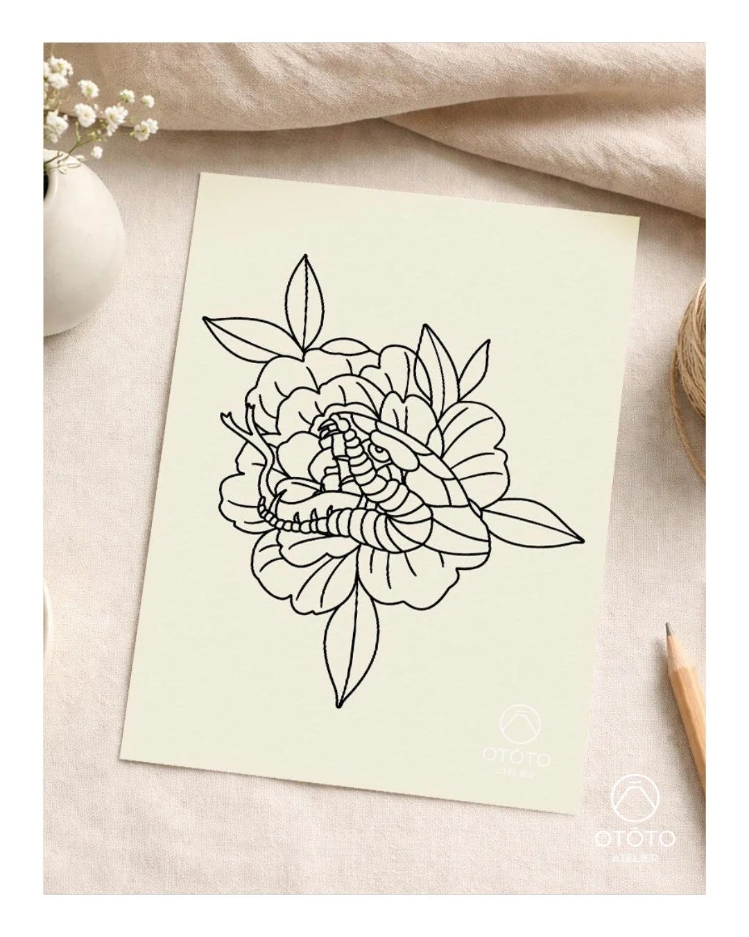 Le genre d'illustration qui intrigue, qui d&eacute;range un peu, et qu'on ne peut plus quitter des yeux !
.
Imprim&eacute;e localement sur papier recycl&eacute; (lien en bio)
.
.
#lineart
#ototoatelier 
#bordeaux 
#illustration 
#graphisme 
#japan 
#