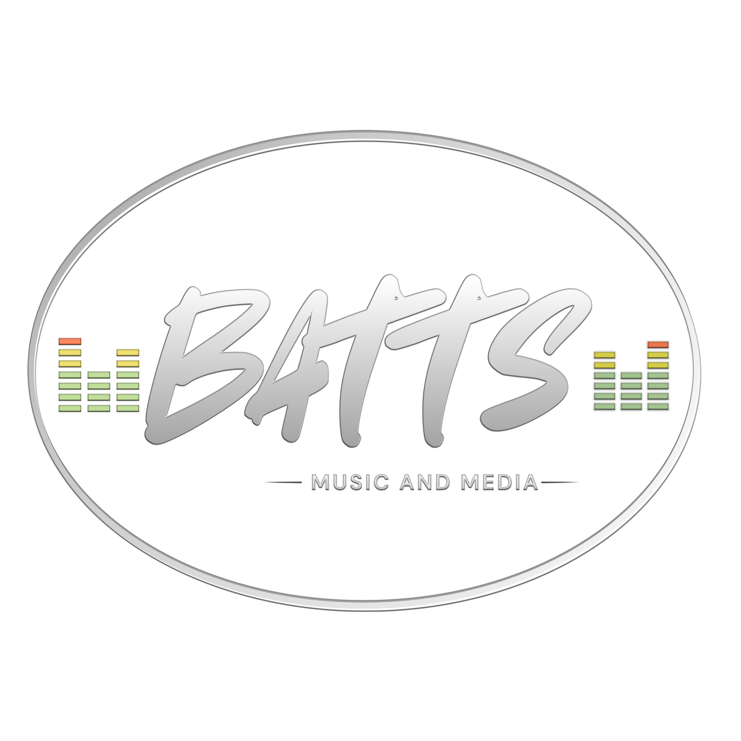 A circular logo with a black background, featuring stylized text that reads 'BAYC' in the center, surrounded by sound equalizer bars in yellow, orange, and green.