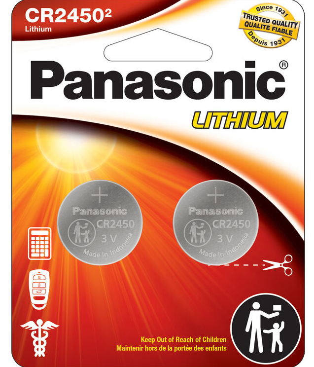 CR2450 Panasonic Lithium Coin Cell Battery (2 Pack)