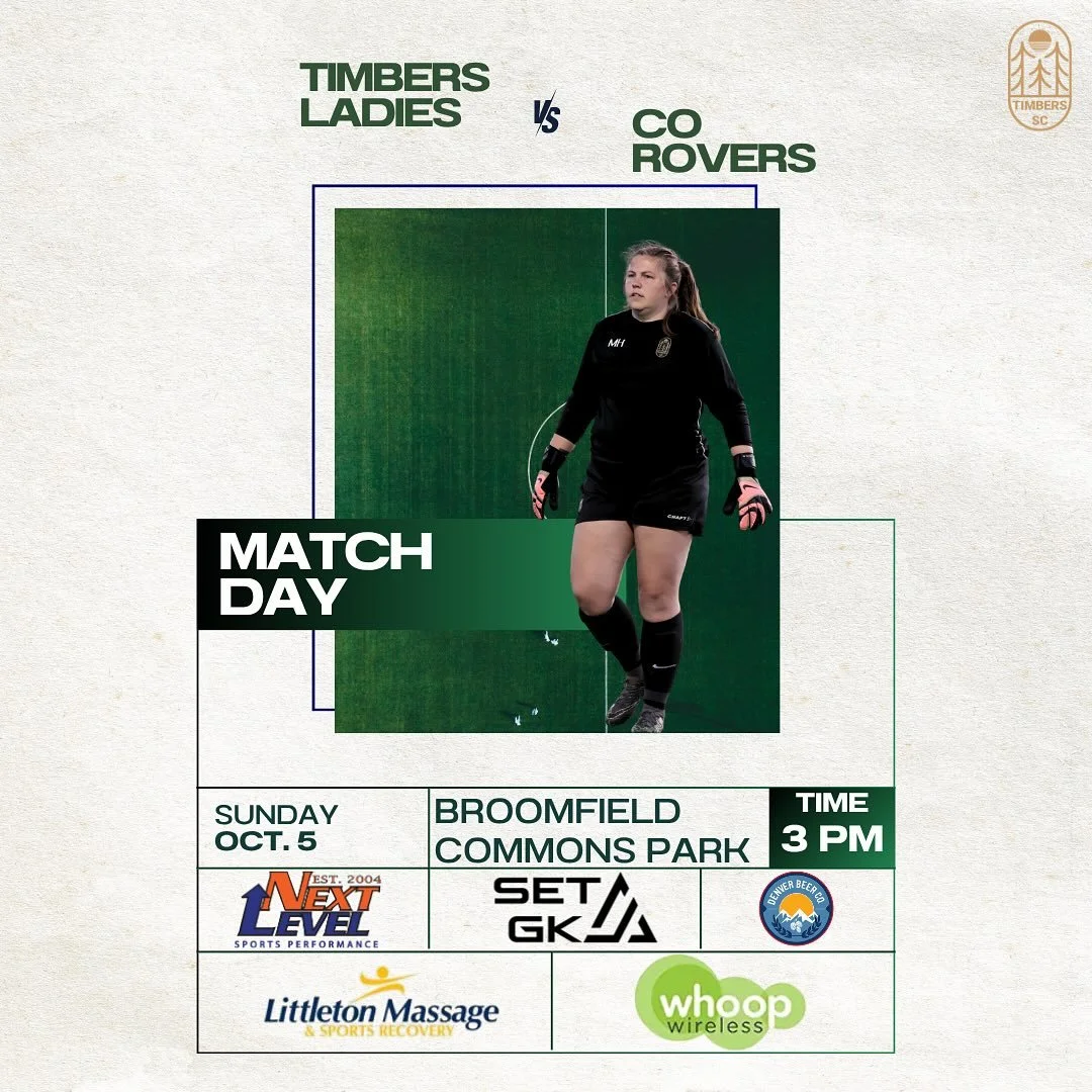 Matchday at Broomfield Commons Park! ⚽️
The Timbers Ladies take on CO Rovers today at 3PM. Let&rsquo;s get after it! 💪🌲

#gameday #womenssoccer #timberssc #lezgo