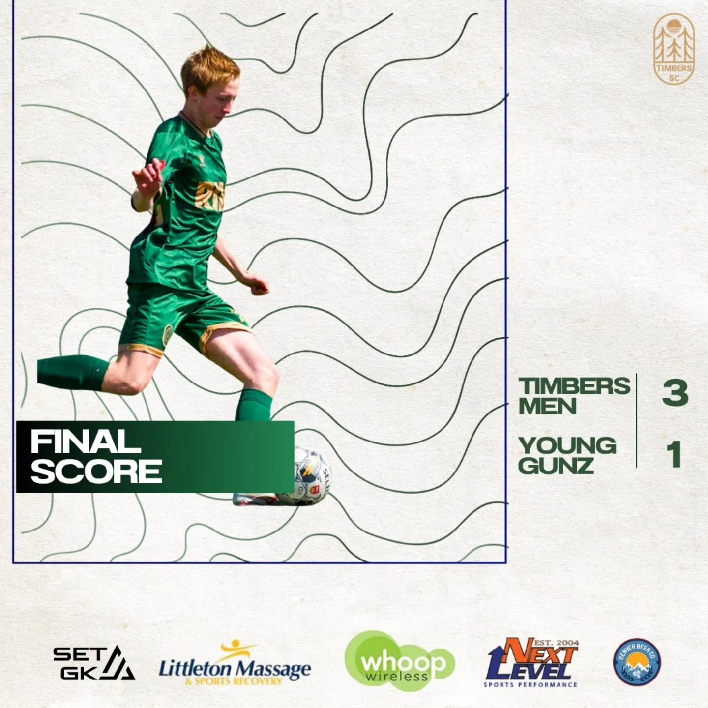 Timbers Men take the win! 💪🌲
Full-time: 
Timbers 3 &ndash; Young Gunz 1

A solid performance &mdash; great energy, teamwork, and a strong finish to secure the victory. ⚽️🔥

Goals from Ryan, Kolt and Canon to finish off a good Sunday for the gents.