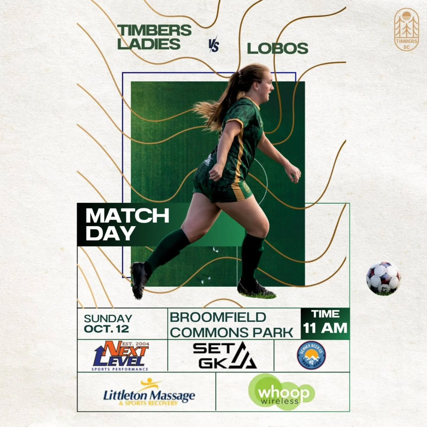 ⚽️ MATCH DAY ⚽️

Your Timbers Ladies*are back in action today vs Lobos 💪🔥

📍 Broomfield Commons Park
🗓 Sunday, Oct. 12
⏰ 11:00 AM kickoff

Come out and cheer on the squad as they look to bring home another W! 💚💛

#TimbersSC #TimbersLadies #Matc