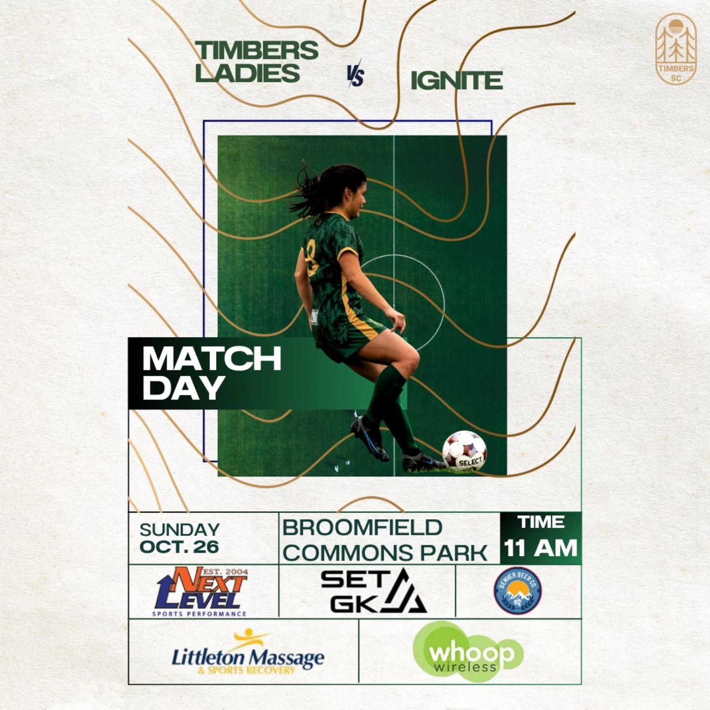 🔥 SEMI-FINAL MATCH DAY** 🔥
Our Timbers Ladies are one step away from the championship! 💪⚽

Come out and show your support as they take on Ignite in the playoff semifinals! Let&rsquo;s bring the energy. 🌲💛

📅 Sunday, Oct. 26
📍 Broomfield Common
