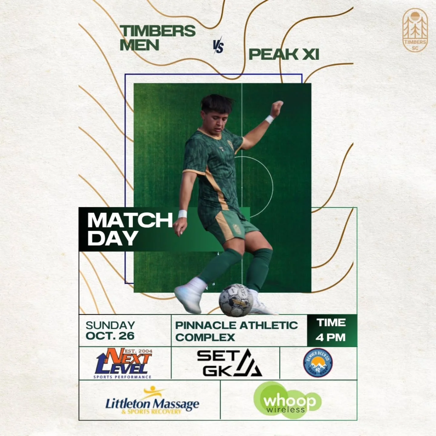 🌲 ⚽️ GAMEDAY ⚽️ 🌲 
The Timbers Men take on Peak at 4PM for game 6 of their MPL fall season. 

Time to fight for every ball and leave it all on the field.

📍 Pinnacle Athletic Complex
⏰ 4:00 PM

#timberssc #AllIn #supportlocalsoccer
#coloradosoccer