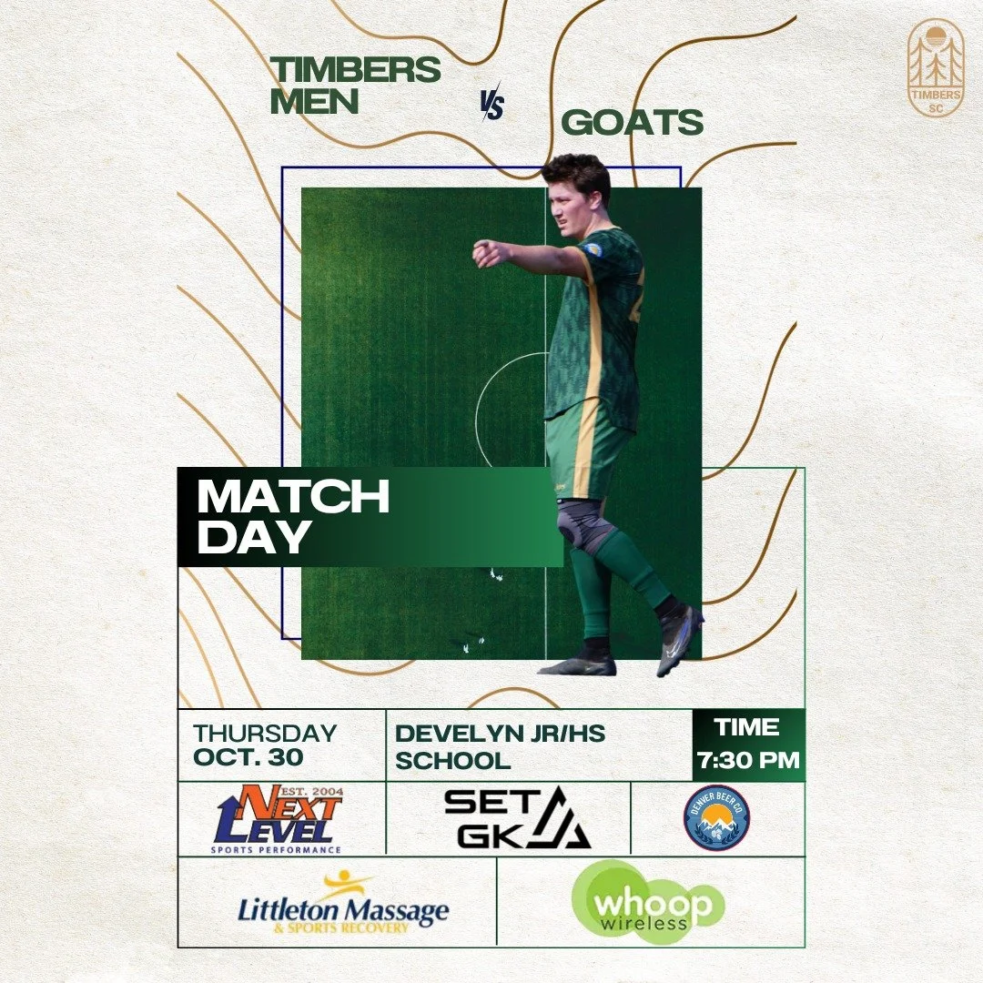 ⚽️ MATCH DAY ⚽️

The Timbers Men are back in action tonight as they take on the Goats!

📍 Develyn Jr/HS School - Home
🕢 Kickoff: 7:30 PM

The gents are looking to finish their season strong. Come on out and enjoy some midweek footy 💪🌲

#TimbersSC