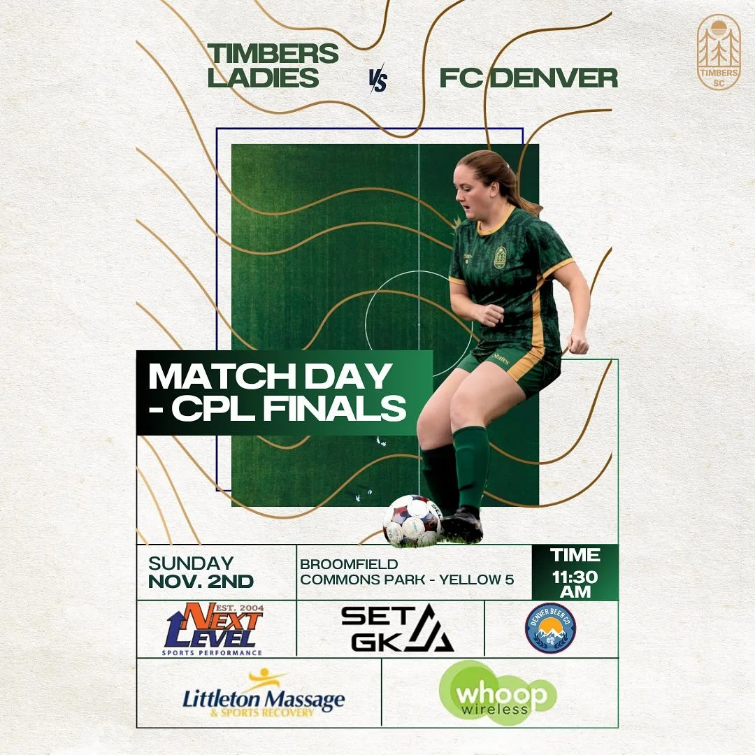 🏆 CHAMPIONSHIP DAY 🏆
All the hard work comes down to this.
Let&rsquo;s finish strong, Timbers 💪🌲

📍 Broomfield Commons Park &ndash; Yellow 5
🗓️ Sunday, Nov. 2nd
⏰ 11:30 AM
⚽️ Timbers Ladies vs FC Denver

#CPLFinals #TimbersLadies #MatchDay #Tim