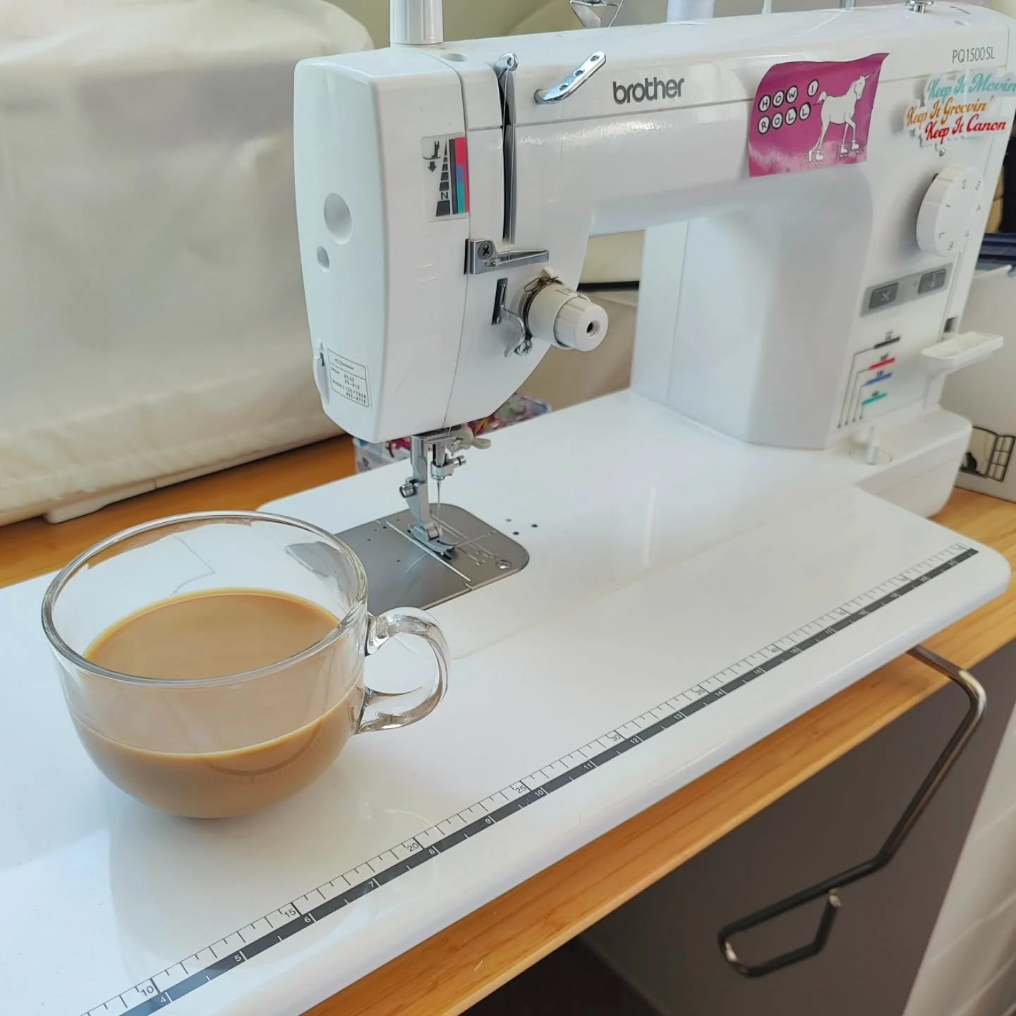 Happy Me Made Made!!!! 🧵

I'll post a photo later of what I'm wearing 🍄

For now, enjoy this sewing machine photo with coffee. Because they go together like mashed potatoes and meatloaf. 😋 

My #memademay Pledge is to wear something handmade every
