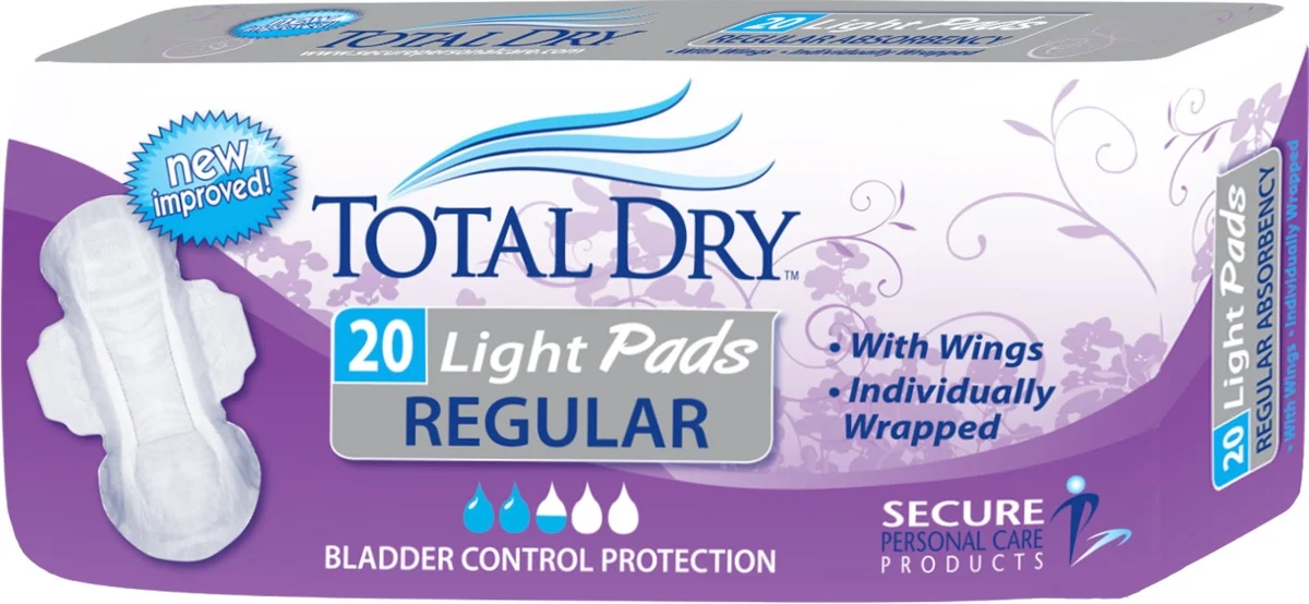 TotalDry Female Incontinence Pads with Wings Light Absorbency