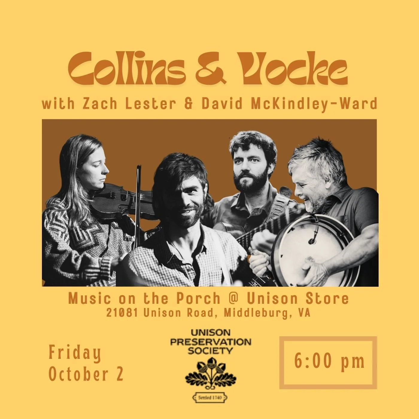 Collins & Vocke with Zach Lester and David McKindley-Ward @ Unison Country Store