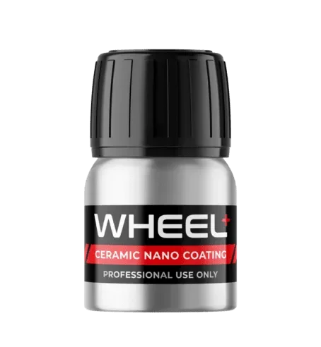 A small container of Wheel ceramic nano coating for professional use, with a black lid and label.