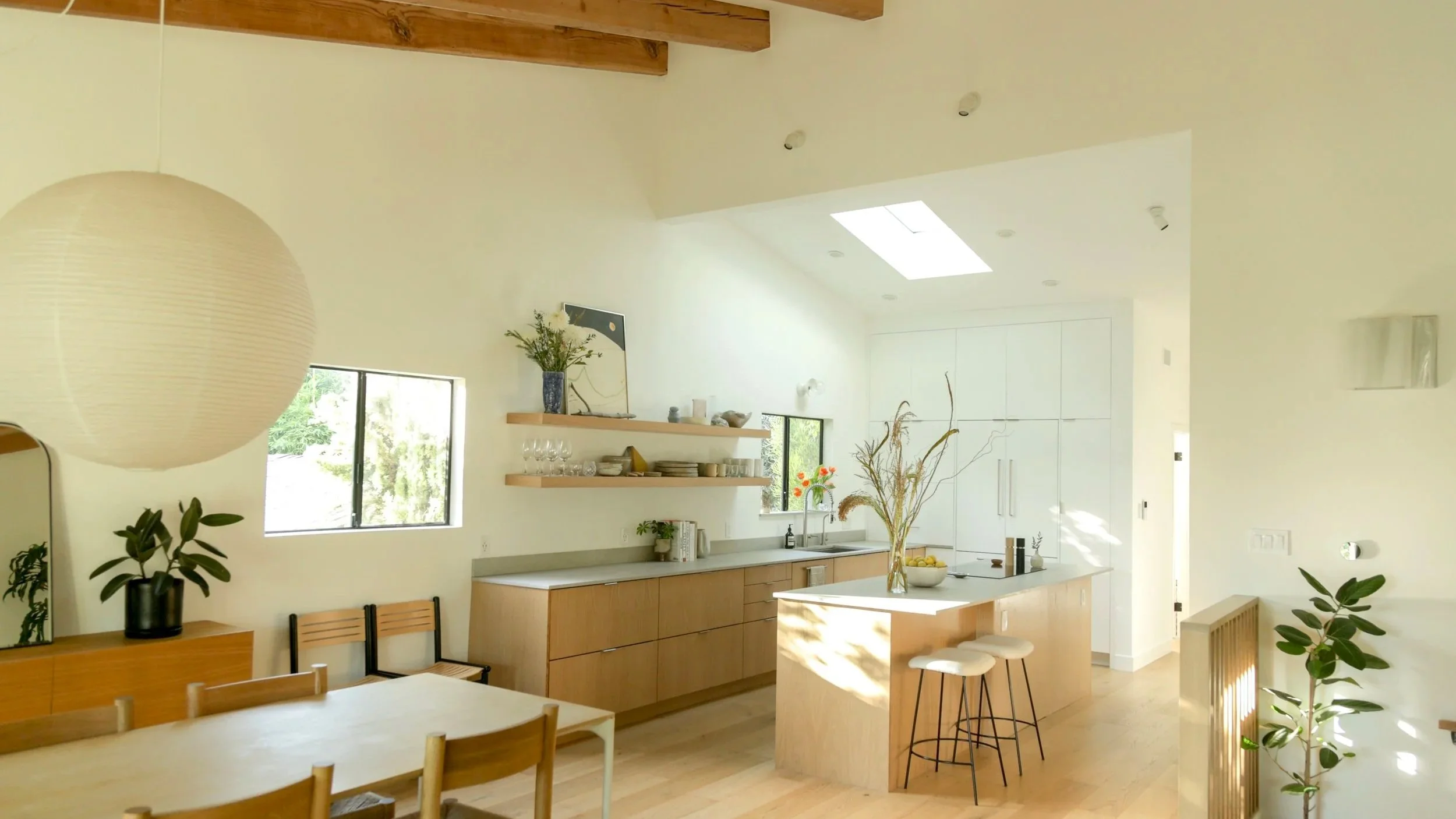 Light-filled Los Angeles Airbnb kitchen and dining room designed by Homing Interiors