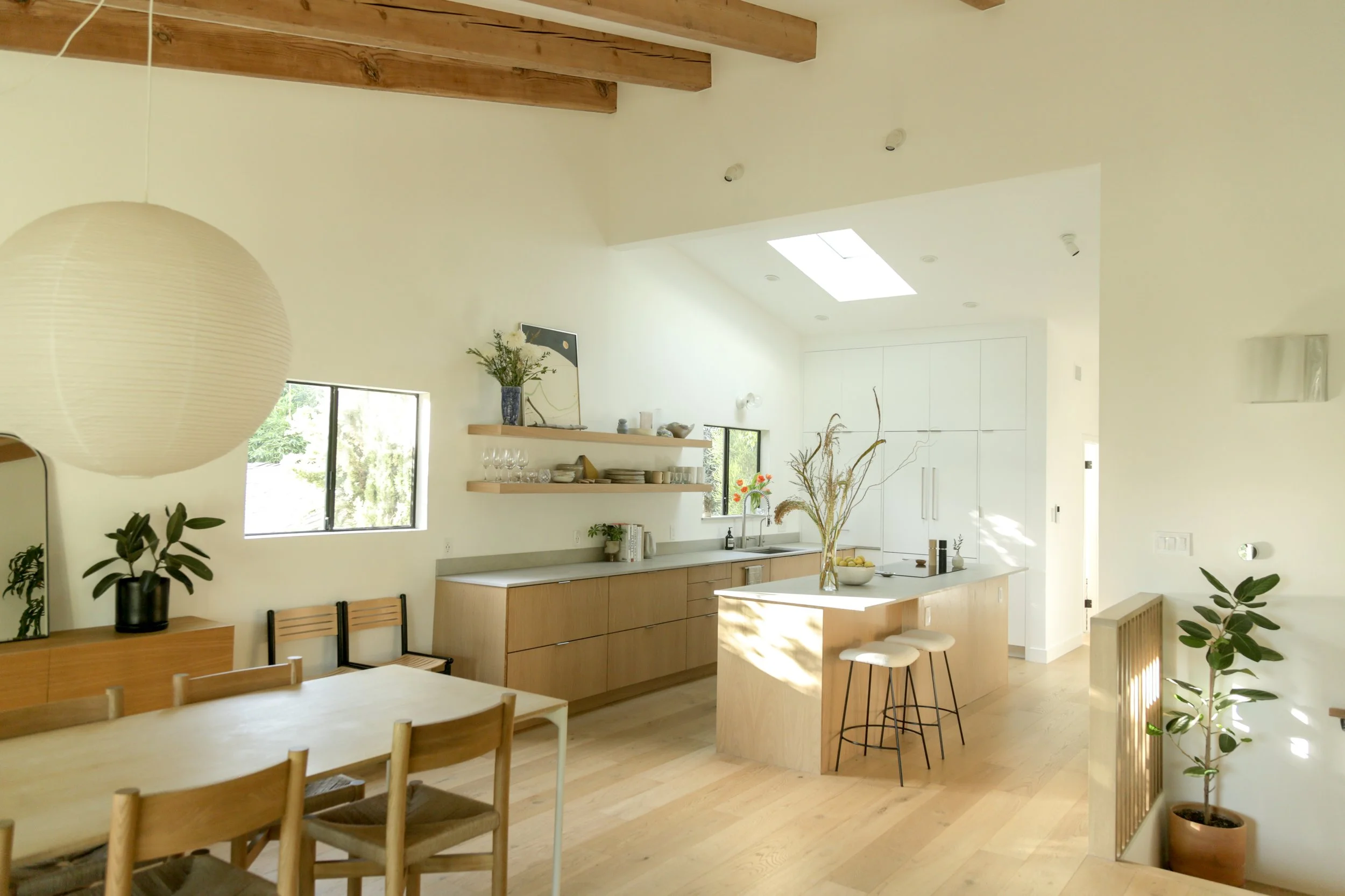 Light and airy kitchen airbnb, styled by homing interiors.
