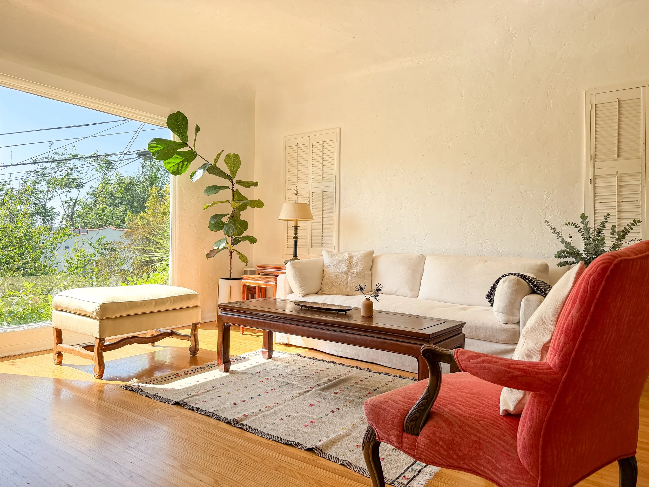 Furnished Los Angeles Airbnb living room designed and set up by Homing Interiors