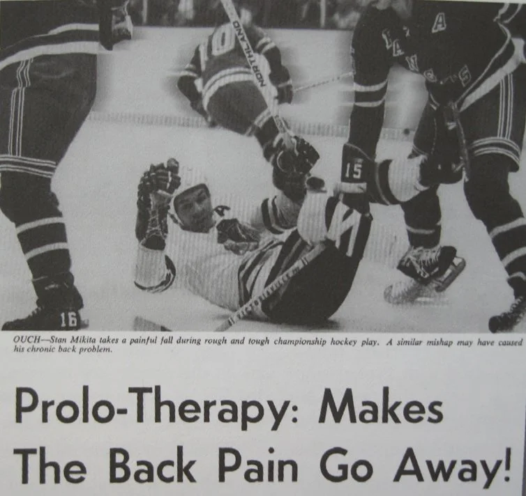 Mark Wheaton MD, Lakeside, Prolotherapy, PRP, back pain may be related to this injury. The headline says, "Prolotherapy: Makes The Back Pain Go Away!".