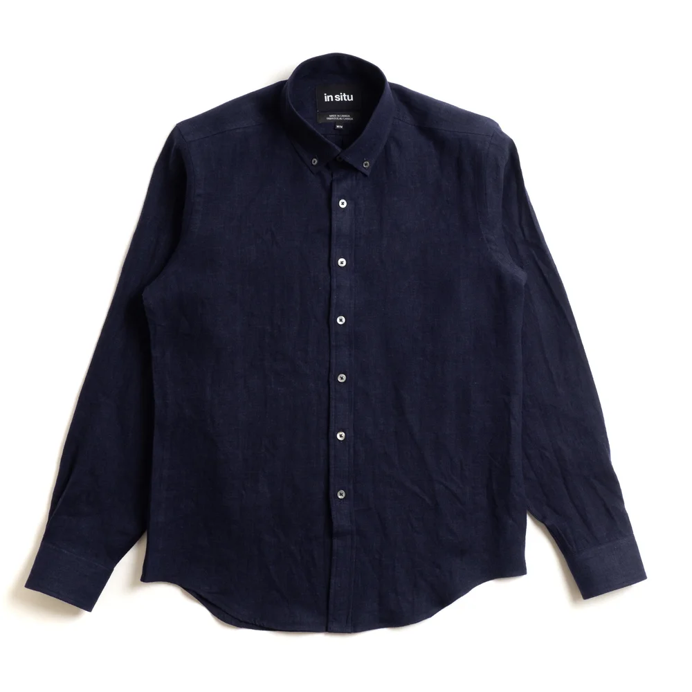 IN SITU L/S Shirt Navy Brushed Linen — GERHARD
