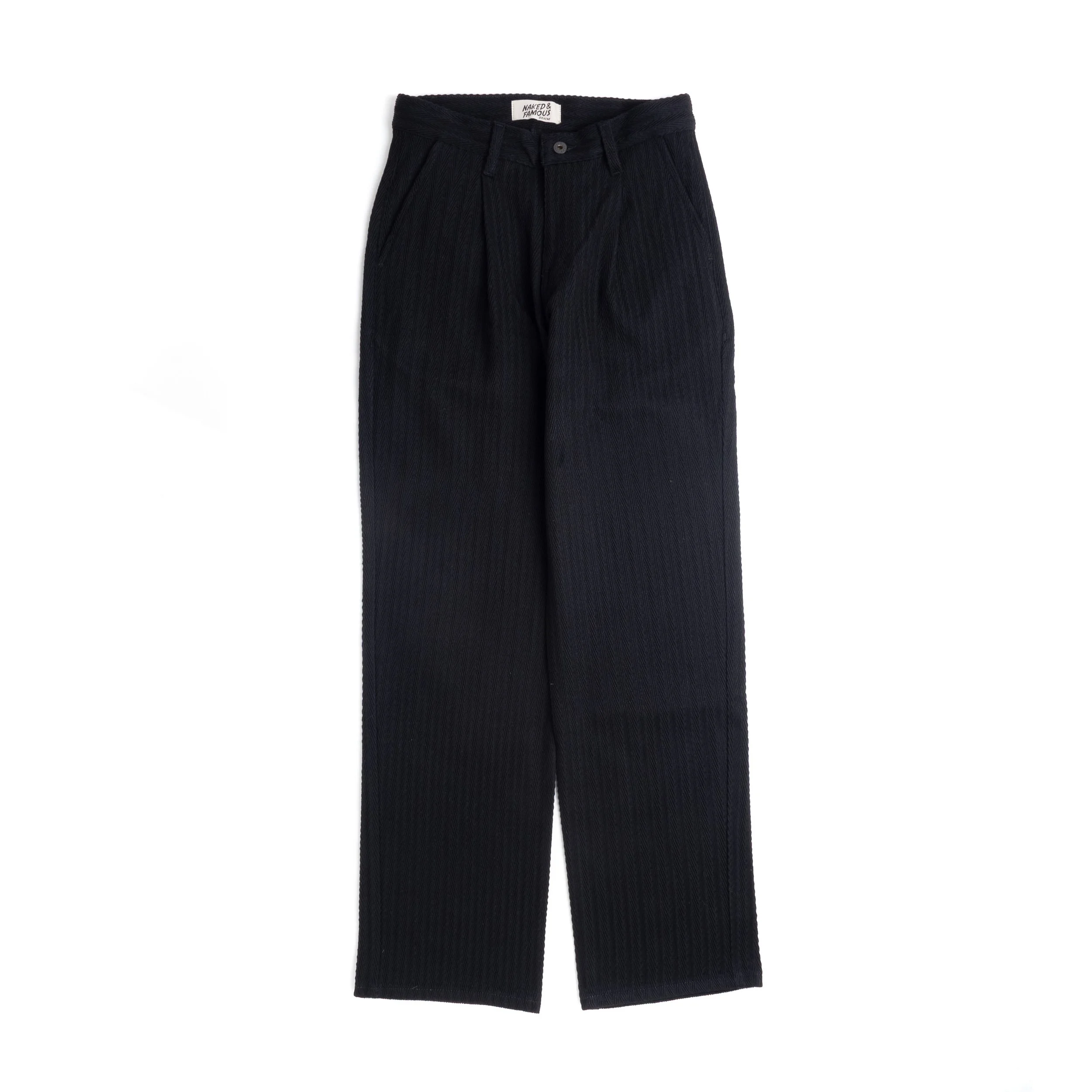Naked & Famous Denim Pleated Trouser - Black Sugiaya - Black