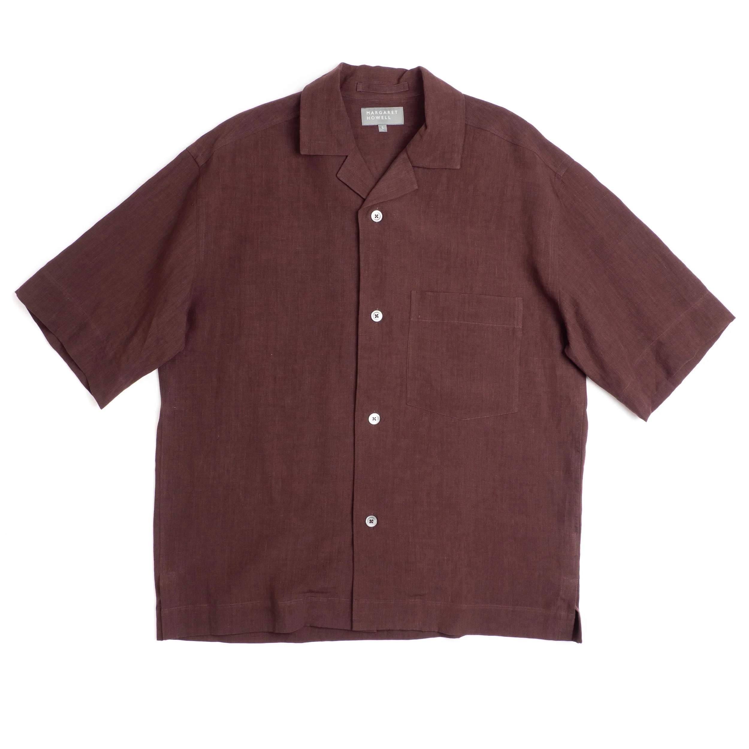 Margaret Howell Revere Collar Shirt - Linen Poplin - Mahogany