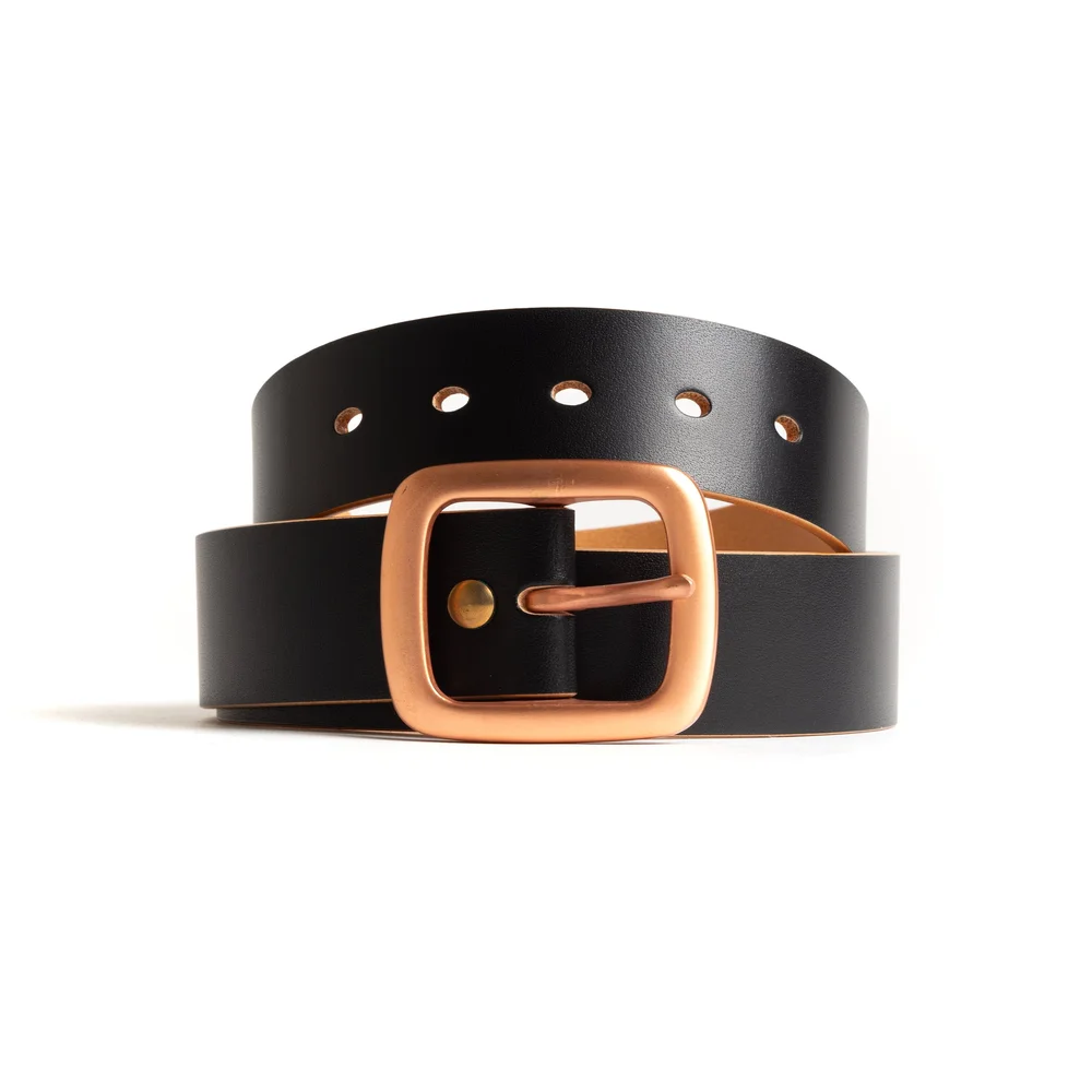 Leather black belt with a beautiful copper buckle 112 Signature Leather Belt - Black - Copper main image 2
