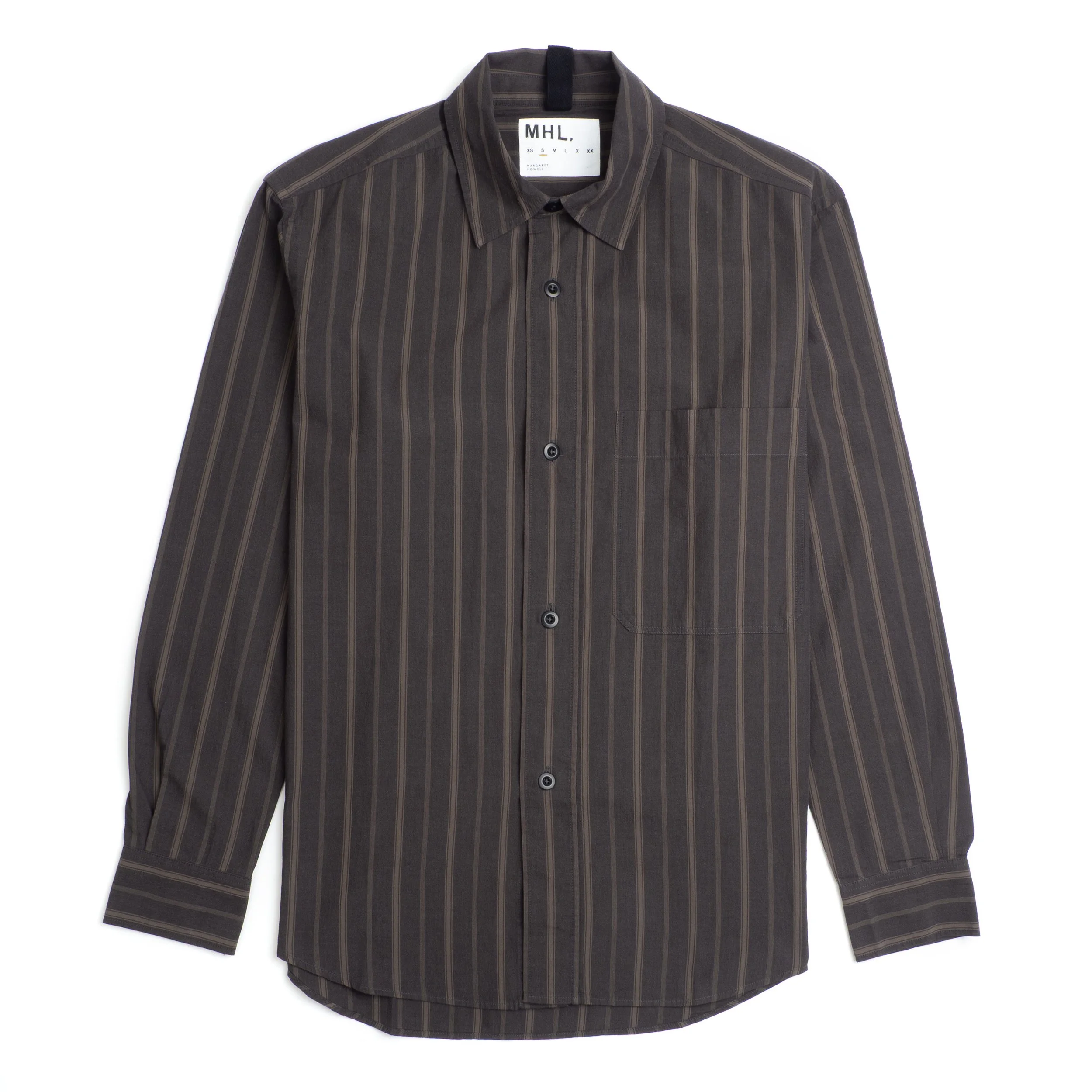 Margaret Howell MHL Basic Shirt - Bold Stripe Cotton - Off-Black/Khaki