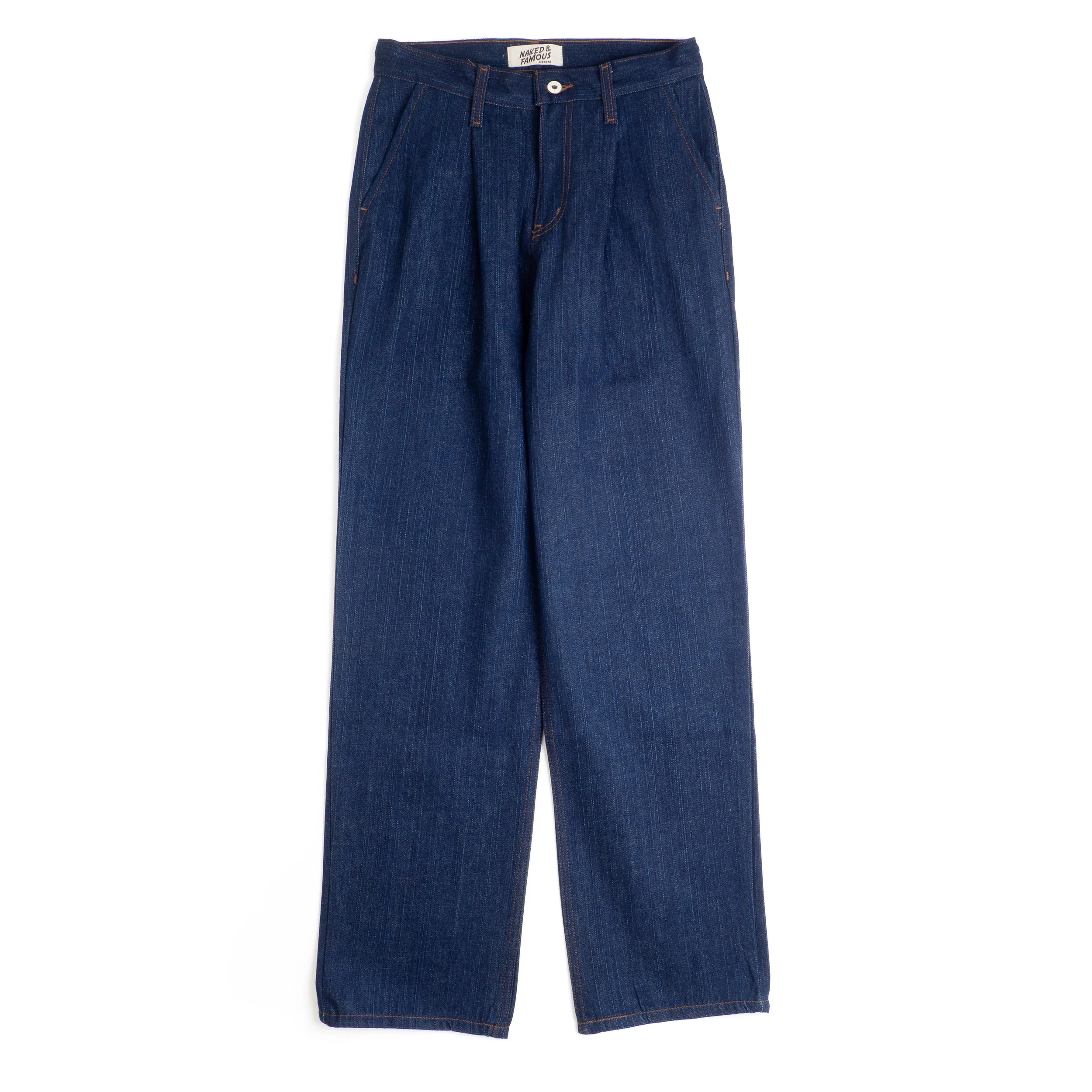 Naked & Famous Pleated Trouser - Vertical Slub - Indigo