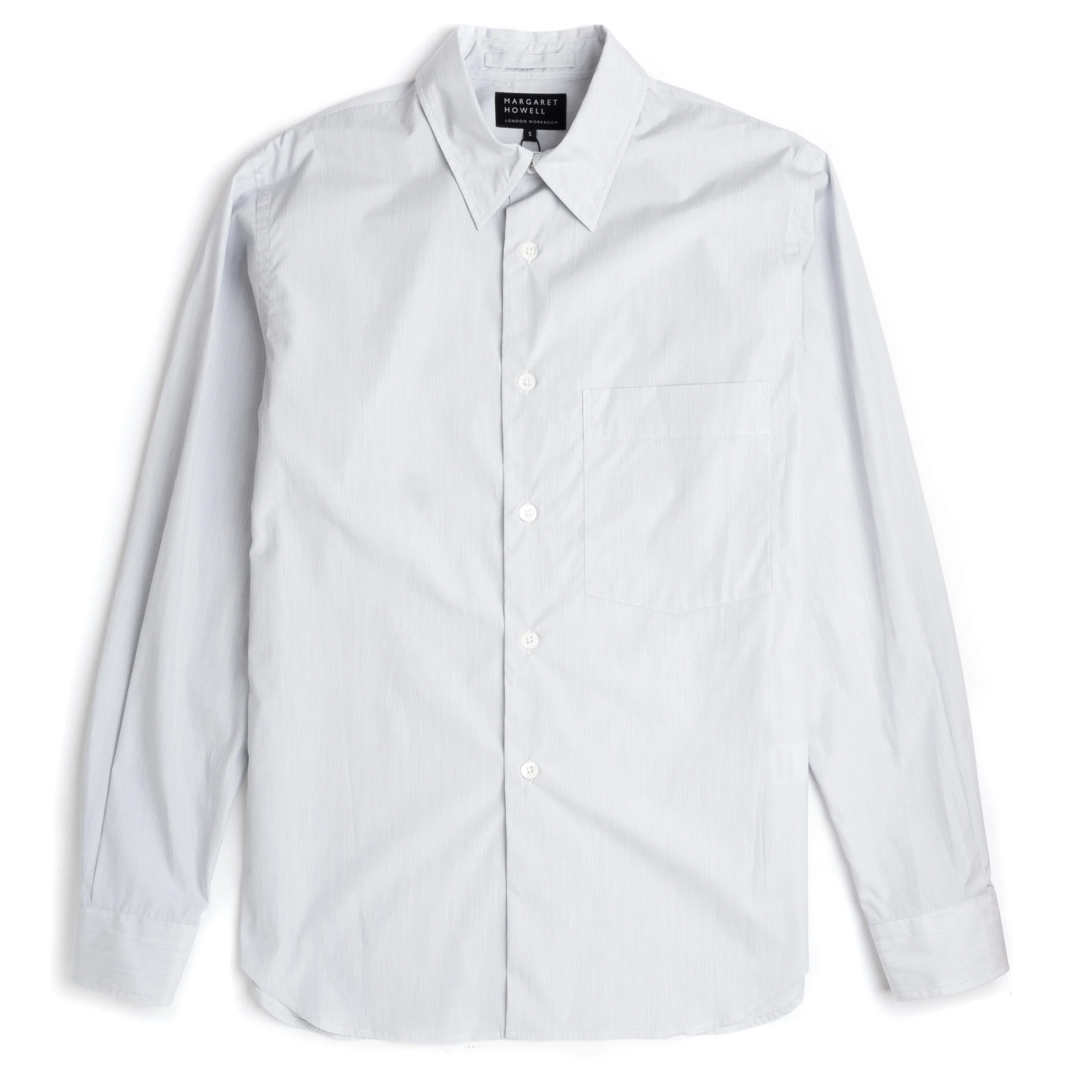 Margaret Howell Basic Shirt - Cotton Micro Stripe - White/Navy